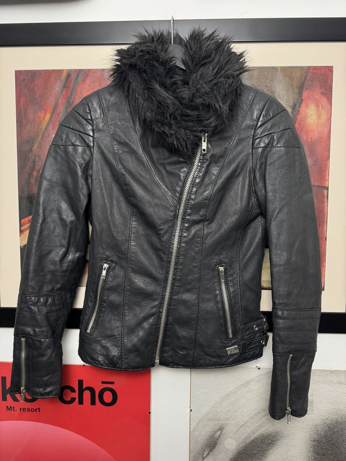 Leather Vintage 90s Black Leather Jacket Punk Rock Women Rare Fur Size S / US 4 / IT 40 - 2 Thumbnail