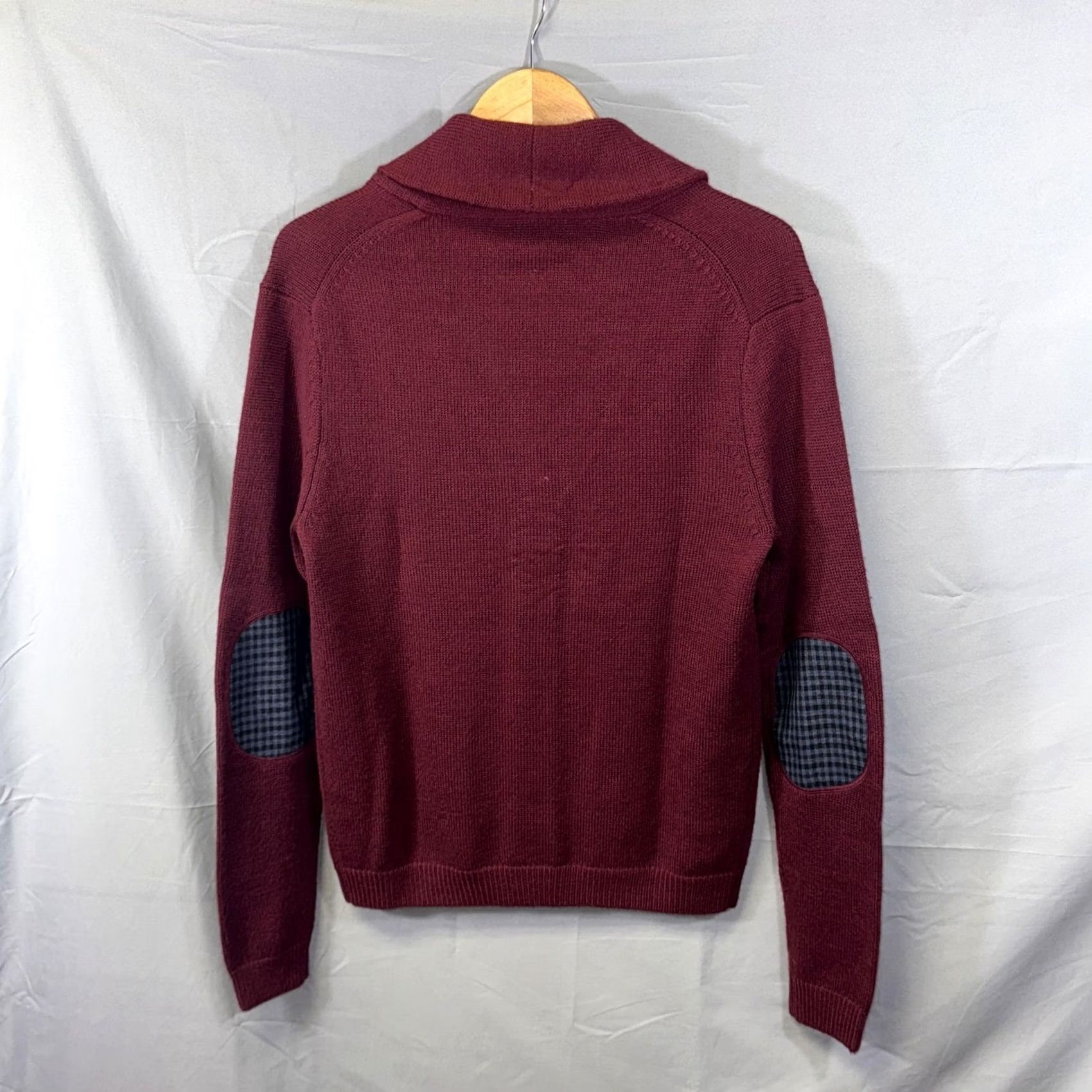 Vintage Paisley & Gray Sweater Cardigan Mens Medium Maroon Shawl Collar Elbow Patches Size US M / EU 48-50 / 2 - 2 Thumbnail