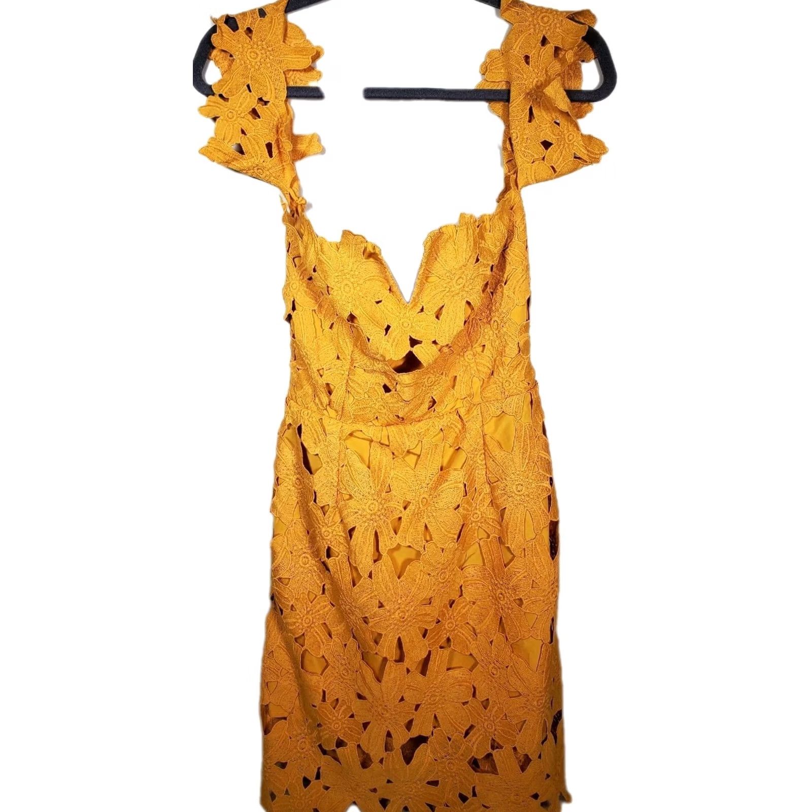 Vintage Few Moda Alison Off Shoulder Cocktail Dress Mustard Yellow Floral Women's M New NWT Size M / US 6-8 / IT 42-44 - 4 Thumbnail