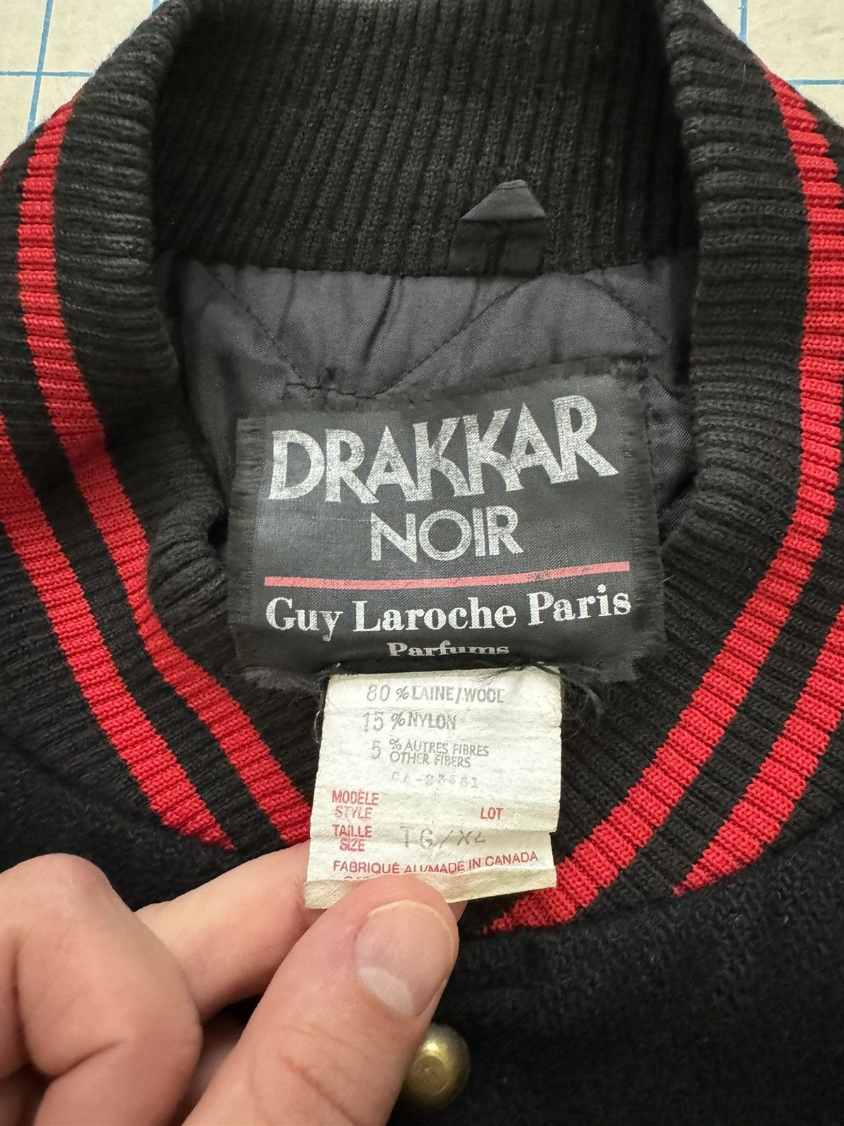 Vintage Vintage Drakkar Noir Bomber Jacket Black Speckled Wool XL Size US XL / EU 56 / 4 - 7 Thumbnail