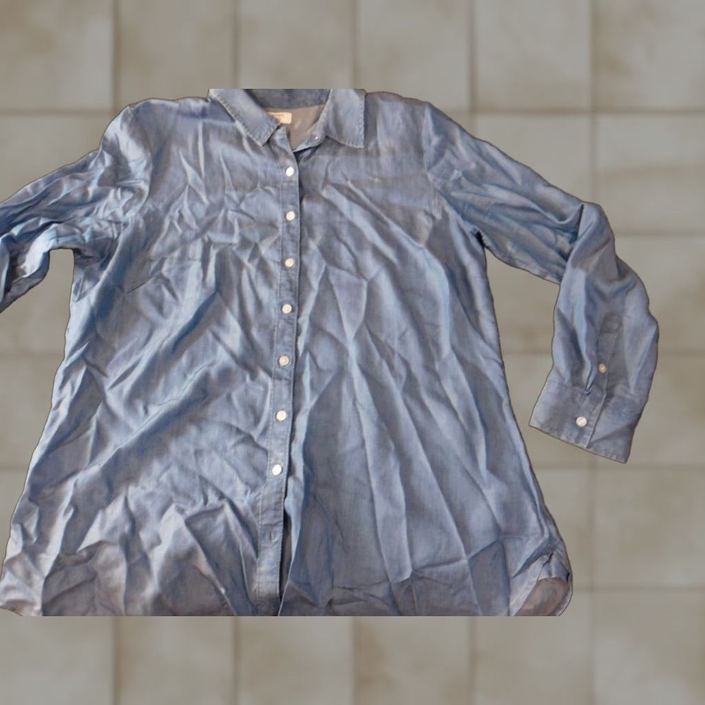 Vintage Crown & Ivy Womens Blouse XL Blue Denim Button-Up Crew Neck Long Sleeve Button-Front Casual Classic Floral Stretch Size XL / US 12-14 / IT 48-50 - 1 Thumbnail