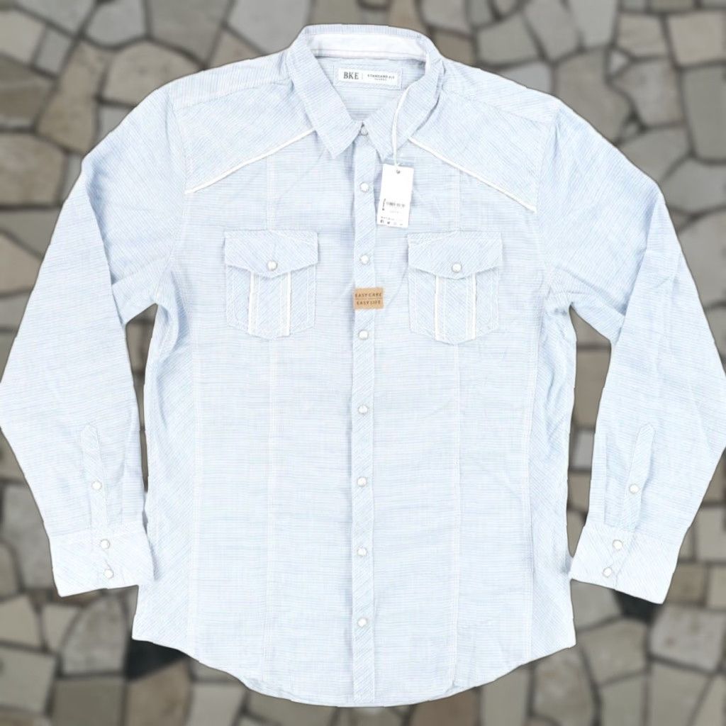 Vintage Buckle Shirt Blue Men's XL Pearl Snap Striped Long Sleeve Cotton Blend Size US XL / EU 56 / 4 - 1 Thumbnail
