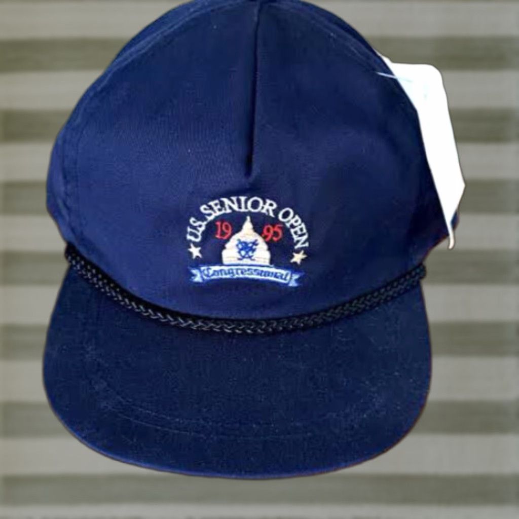 Vintage Imperial US Senior Open 1995 Congressional Hat Golf Baseball Cap Blue Adjustable NWT Men Leather Strap Canvas Solid Size ONE SIZE - 1 Thumbnail