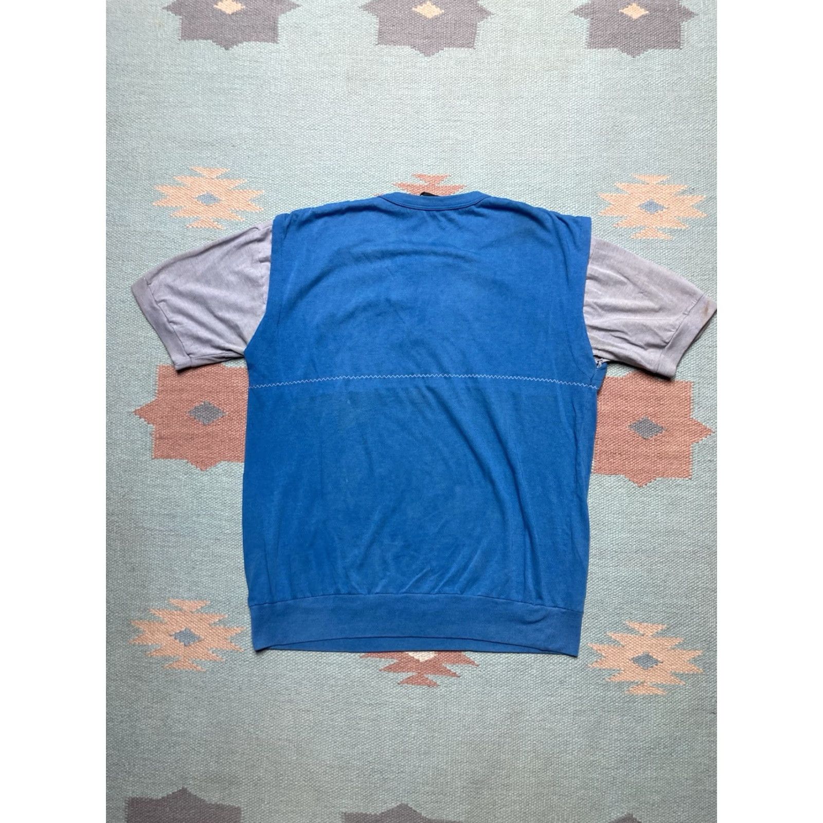 Vintage VINTAGE 70s 80s T-Shirt Henley Gray Blue Adult Large Boxy Mens Size US L / EU 52-54 / 3 - 7 Thumbnail