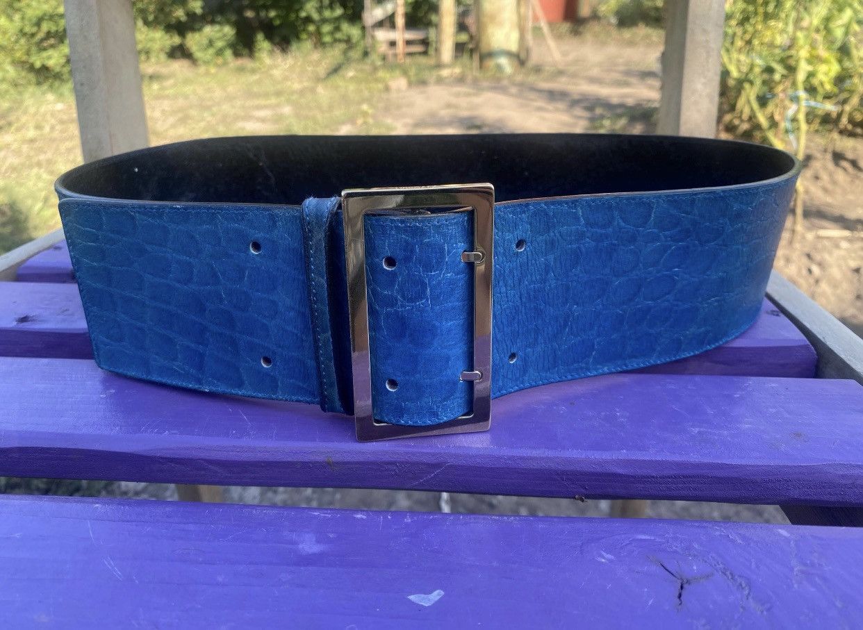 Versace Vintage Wide Blue Belt by Gianni Versace, 7cm, Croc-Embossed Size ONE SIZE - 1 Thumbnail