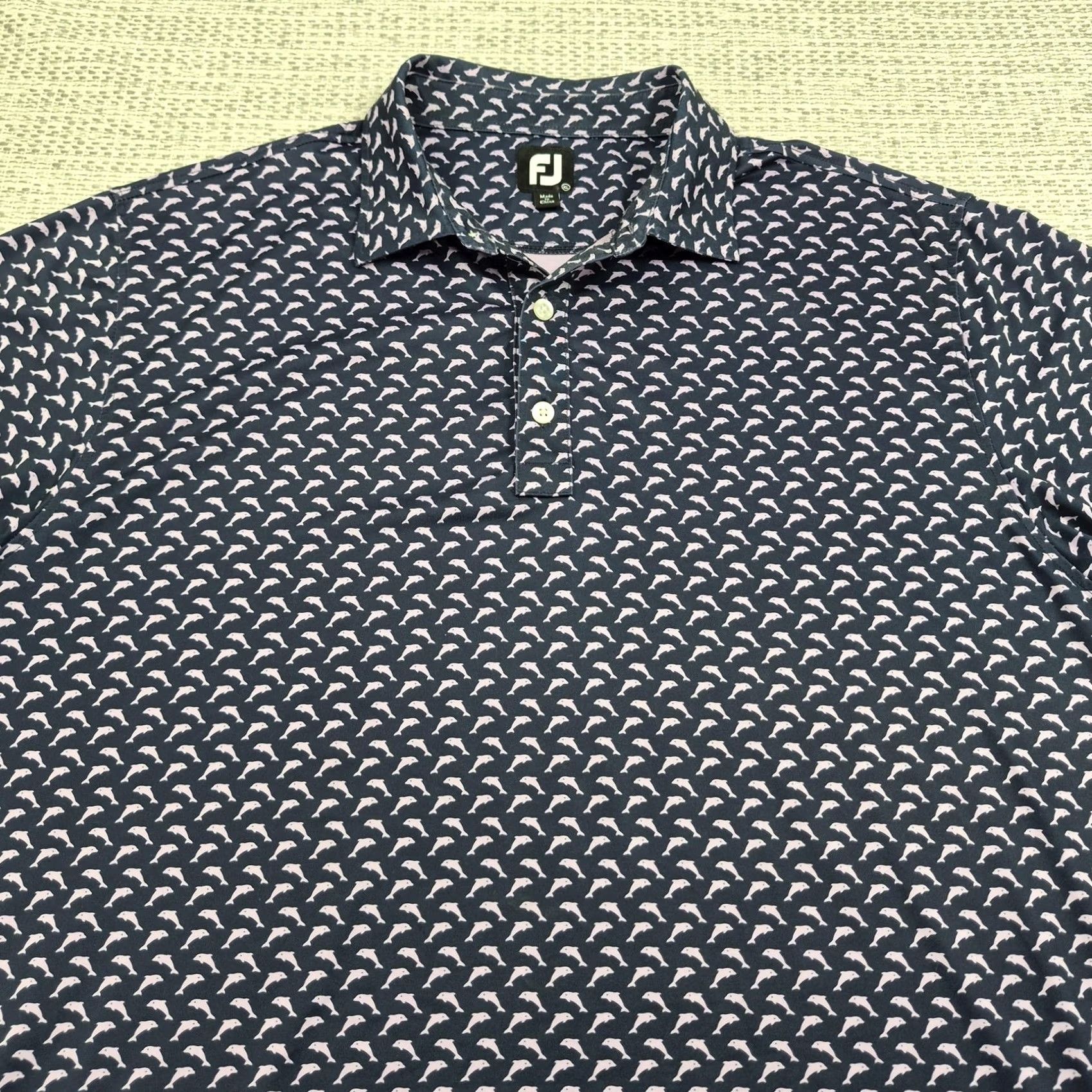 Footjoy FootJoy Polo Golf Shirt Mens XL Blue Dolphin Print Performance Stretch Knit Size US XL / EU 56 / 4 - 4 Thumbnail