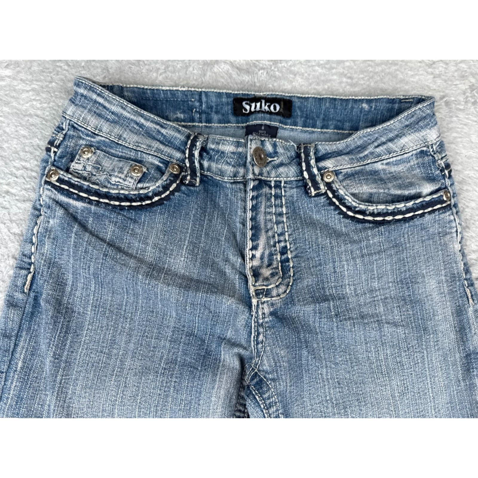 Vintage Suko Jeans Women 8 Blue Denim Crop Straight Leg Distressed 29x20 Regular 5-Pocket Design Jeans Womens Shirt? Size 30" / US 8 / IT 44 - 4 Thumbnail