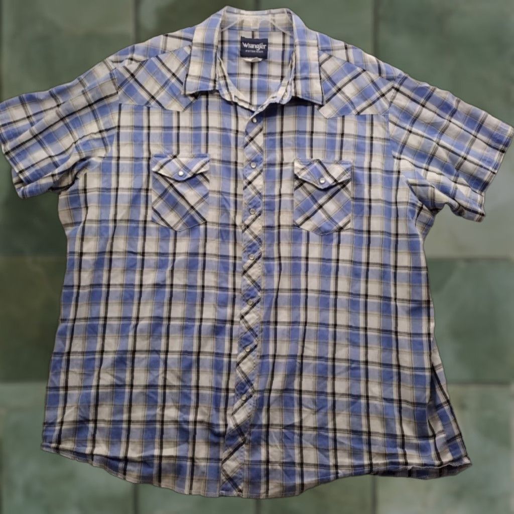 Wrangler VTG Wrangler Western Shirt Mens 3XT Short Sleeve Plaid Button-Up Wrangler Wrancher Cowboy Western Shirt Mens 3XT XS? Size US XXL / EU 58 / 5 - 1 Thumbnail