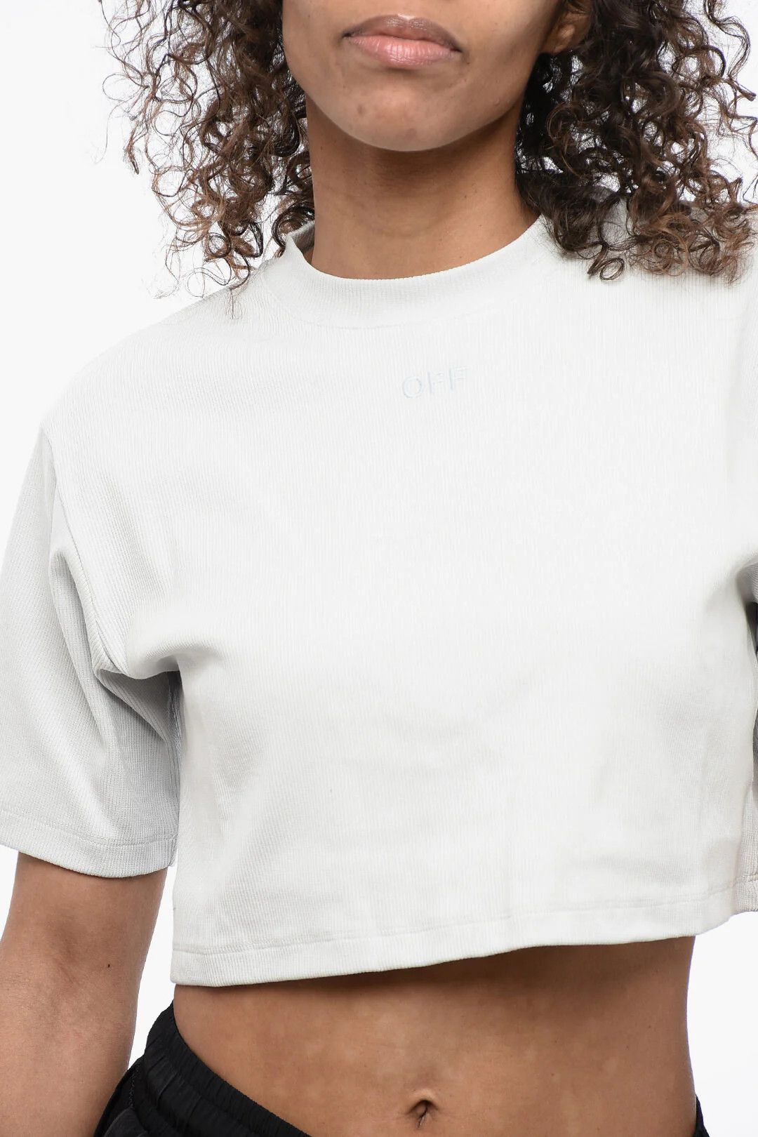 Off-White og1mm0426 Ribbed Crewneck Crop T-Shirt in Grey Size S / US 4 / IT 40 - 3 Thumbnail