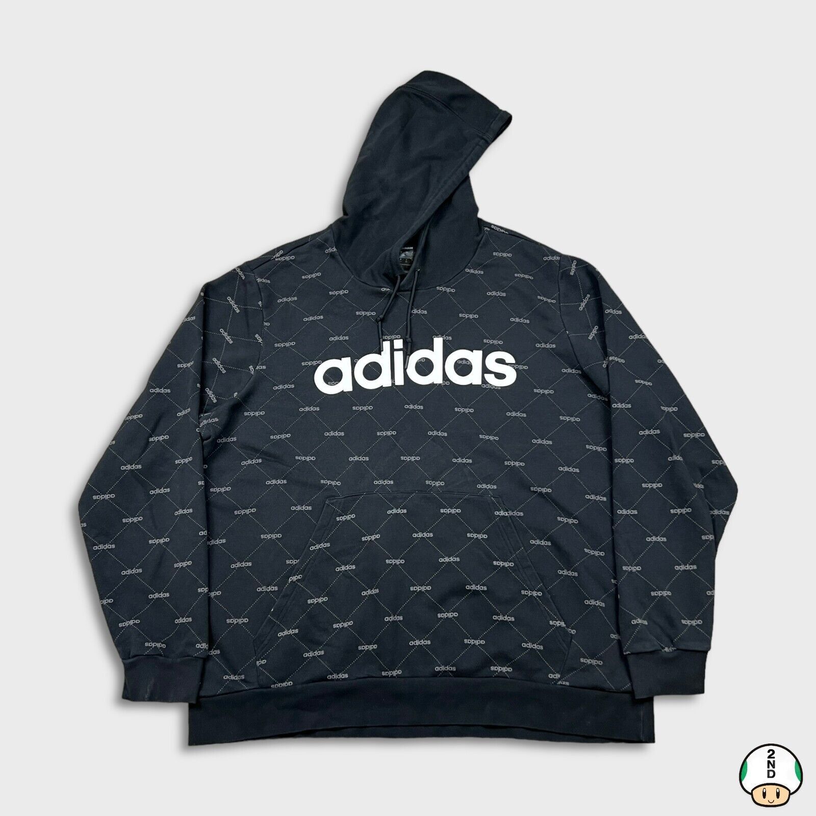 Adidas × Vintage Adidas Hoodie 2XL AOP Spell Out Pullover Hooded Sweatshirt Size US XXL / EU 58 / 5 - 1 Thumbnail
