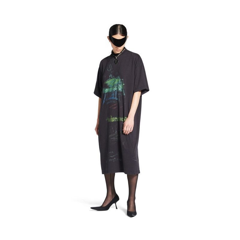 Balenciaga o1tr1nto0526 DIY Imprint T-Shirt Dress in Faded Black Size M / US 6-8 / IT 42-44 - 2 Thumbnail