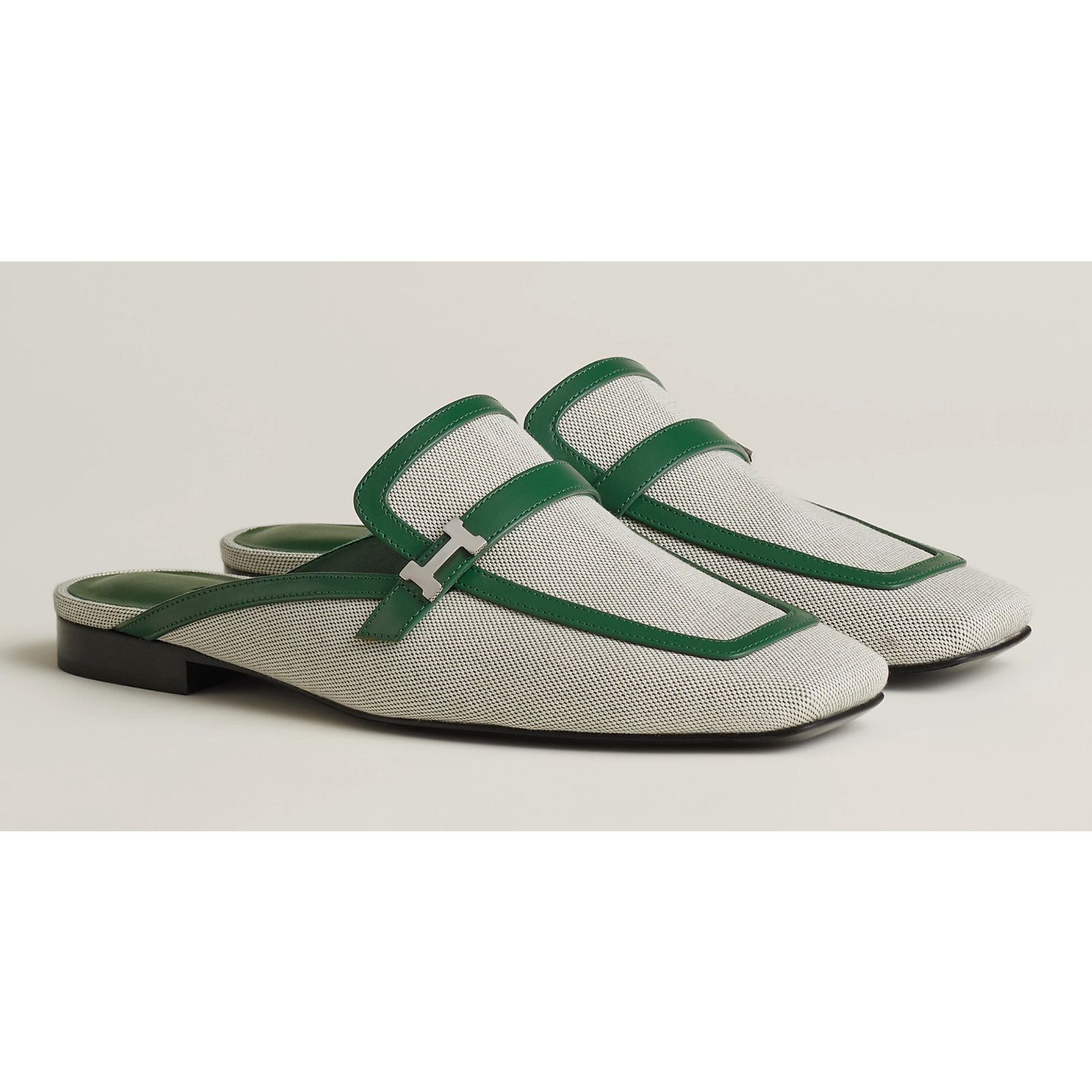 Hermes Groupie Mule Cactus Canvas Backless Mule Slide Flat 37 Size US 7 / IT 37 - 3 Thumbnail
