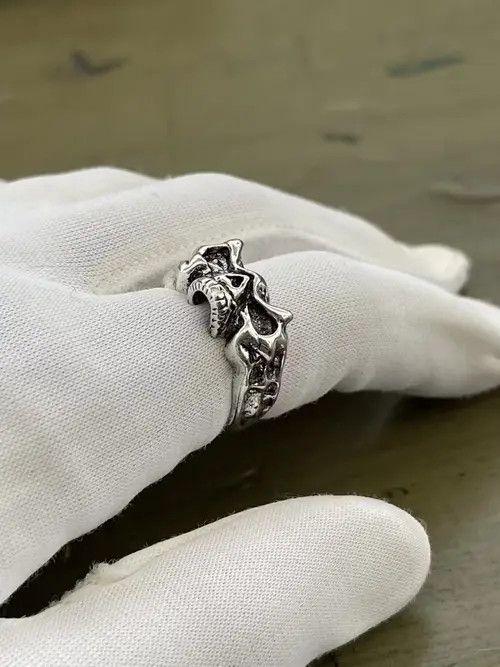 Vintage Stainless Skull Punk Ring Size ONE SIZE - 3 Thumbnail