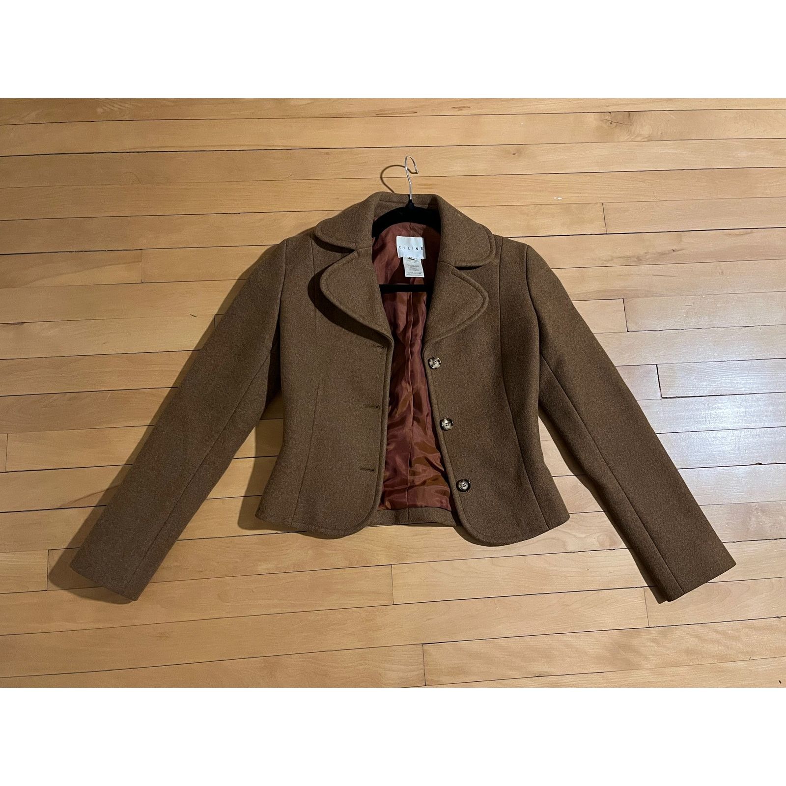 Celine Vintage Celine Brown Wool Cropped Coat - Extra Small Size XS / US 0-2 / IT 36-38 - 3 Thumbnail