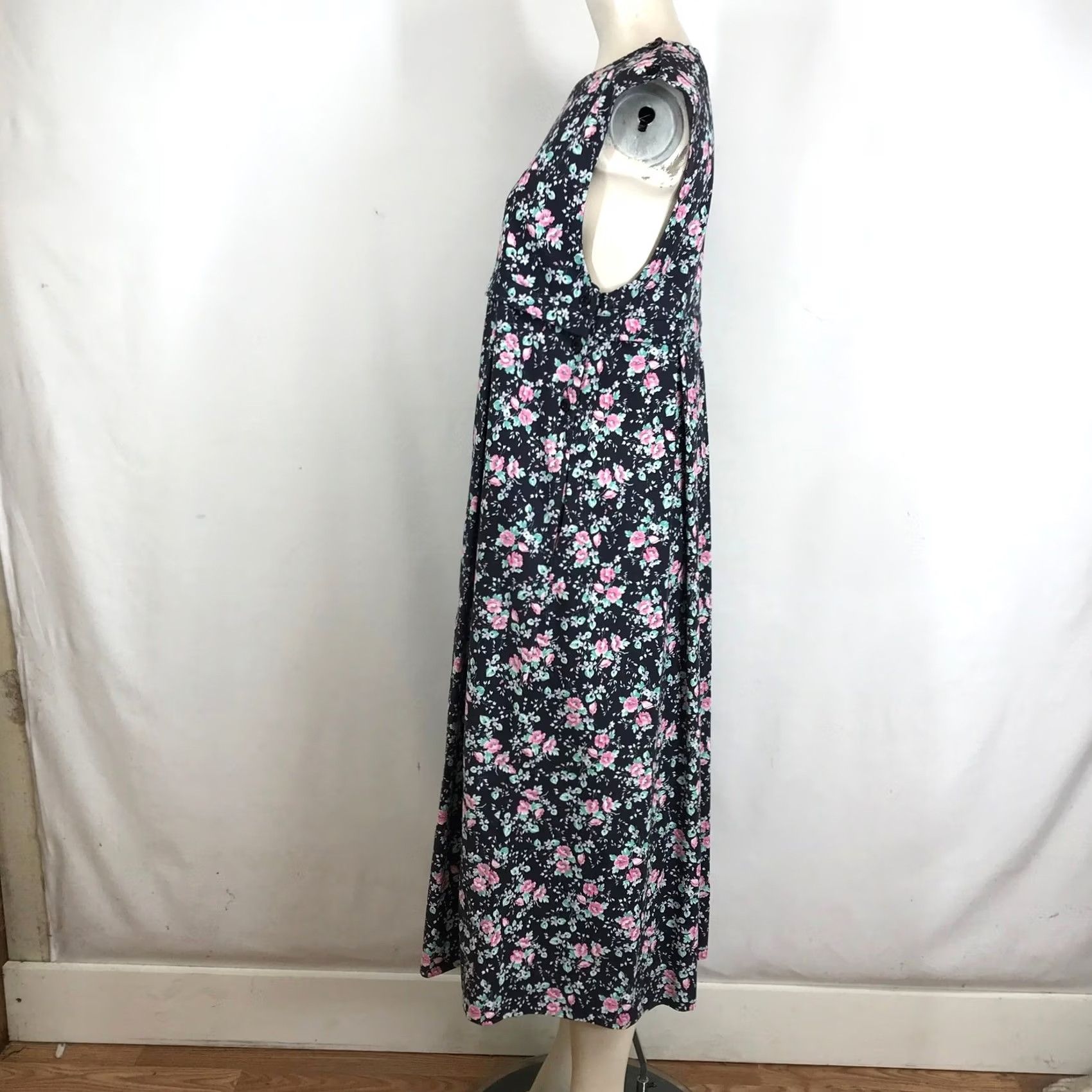 Laura Ashley VINTAGE Laura Ashley Maxi Dress Navy Pink 1990s Floral Cotton Empire Waist Womens Size L / US 10 / IT 46 - 6 Thumbnail