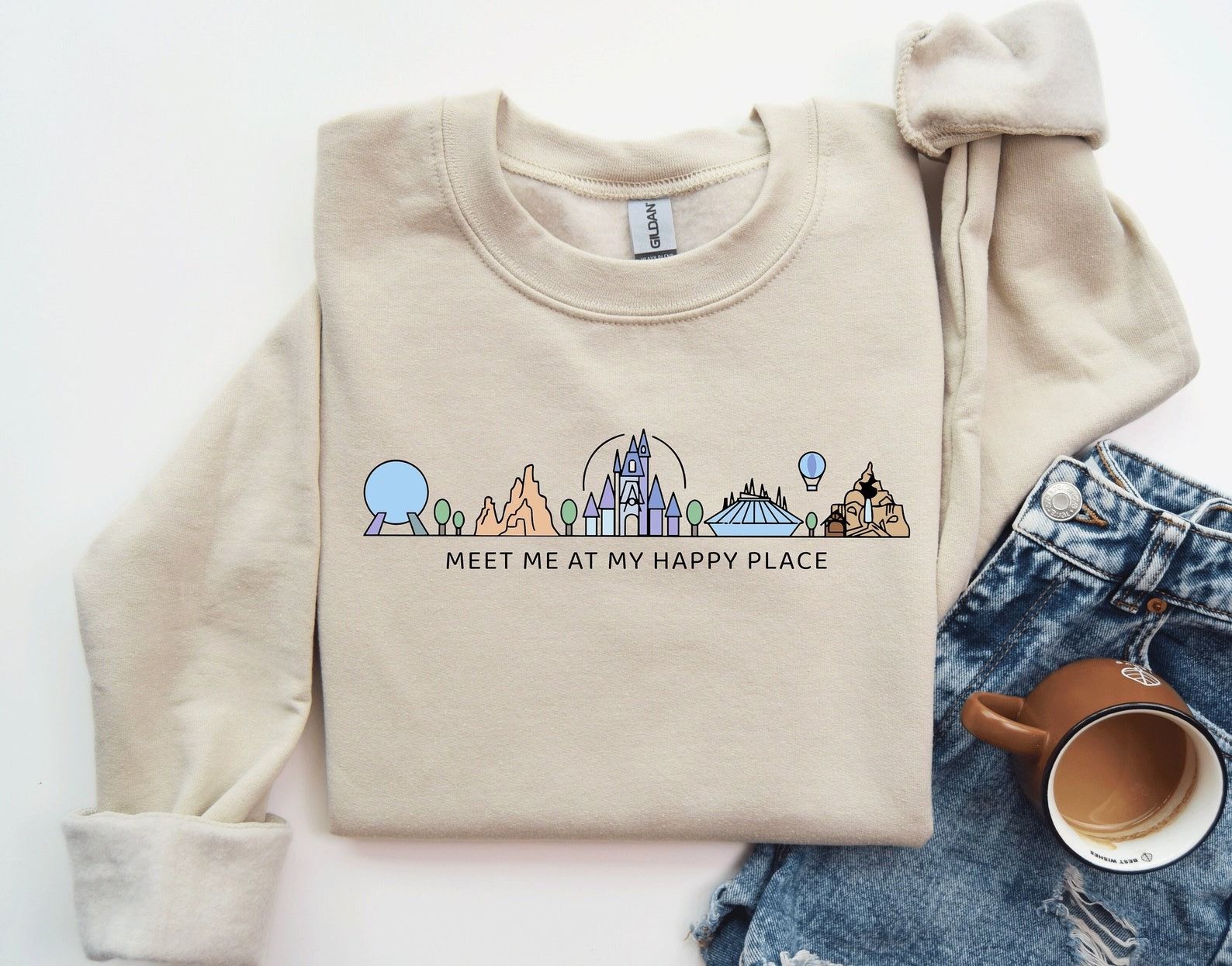 Designer × The Unbranded Brand Meet Me At My Happy Place Sweatshirt Size XL / US 12-14 / IT 48-50 - 1 Thumbnail