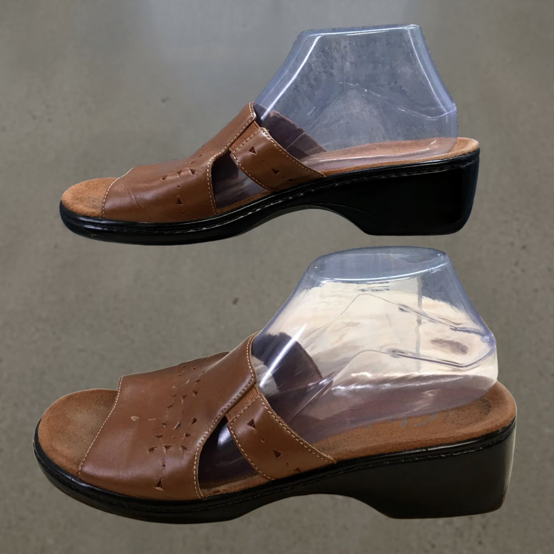 Clarks Clarks Sandals Womens 10 M Open Toe Slide Heels Comfort Brown Leather Slip On Size US 10 / IT 40 - 1 Thumbnail