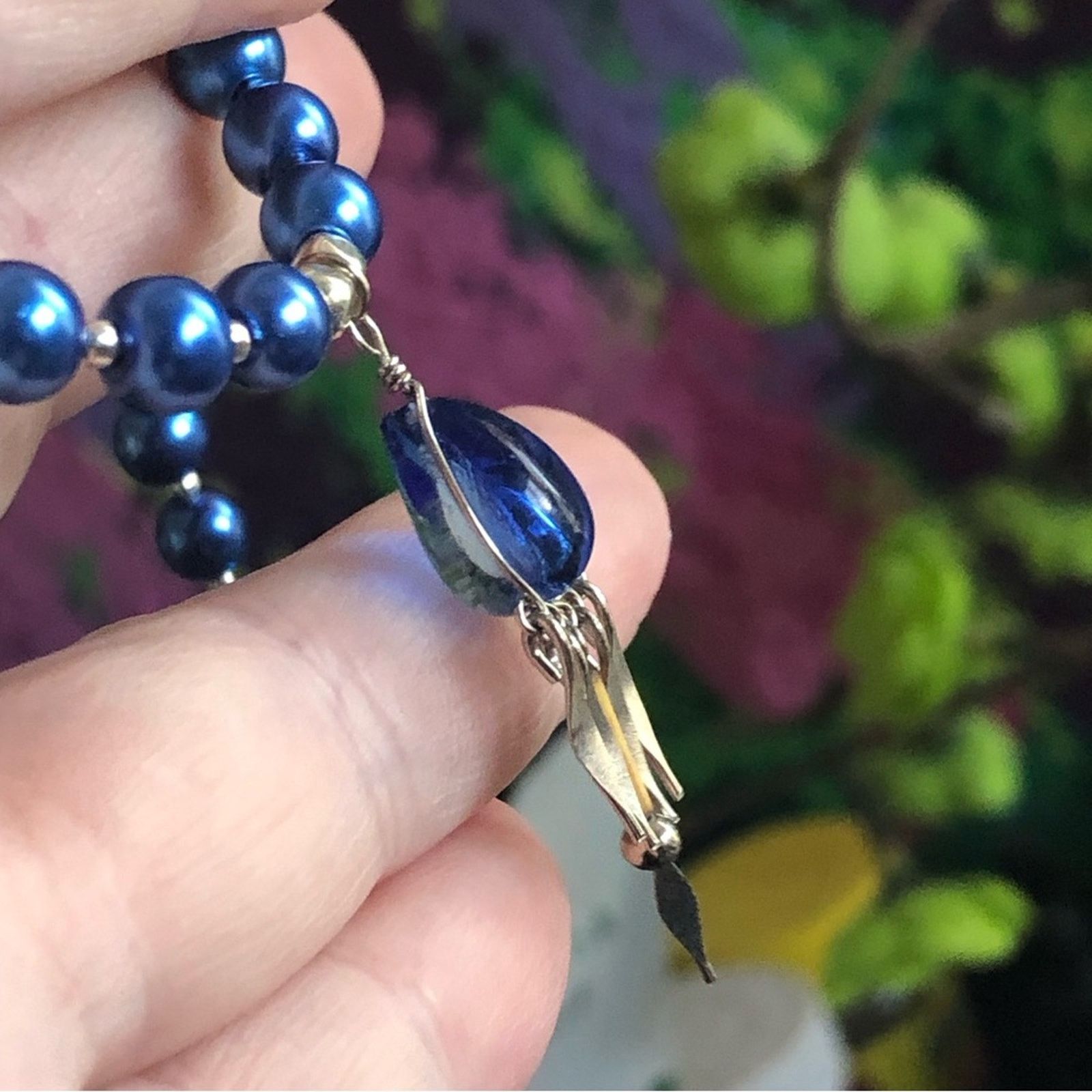 Handmade Handcrafted repurpose teardrop glass fringe Pearl necklace Size ONE SIZE - 9 Thumbnail