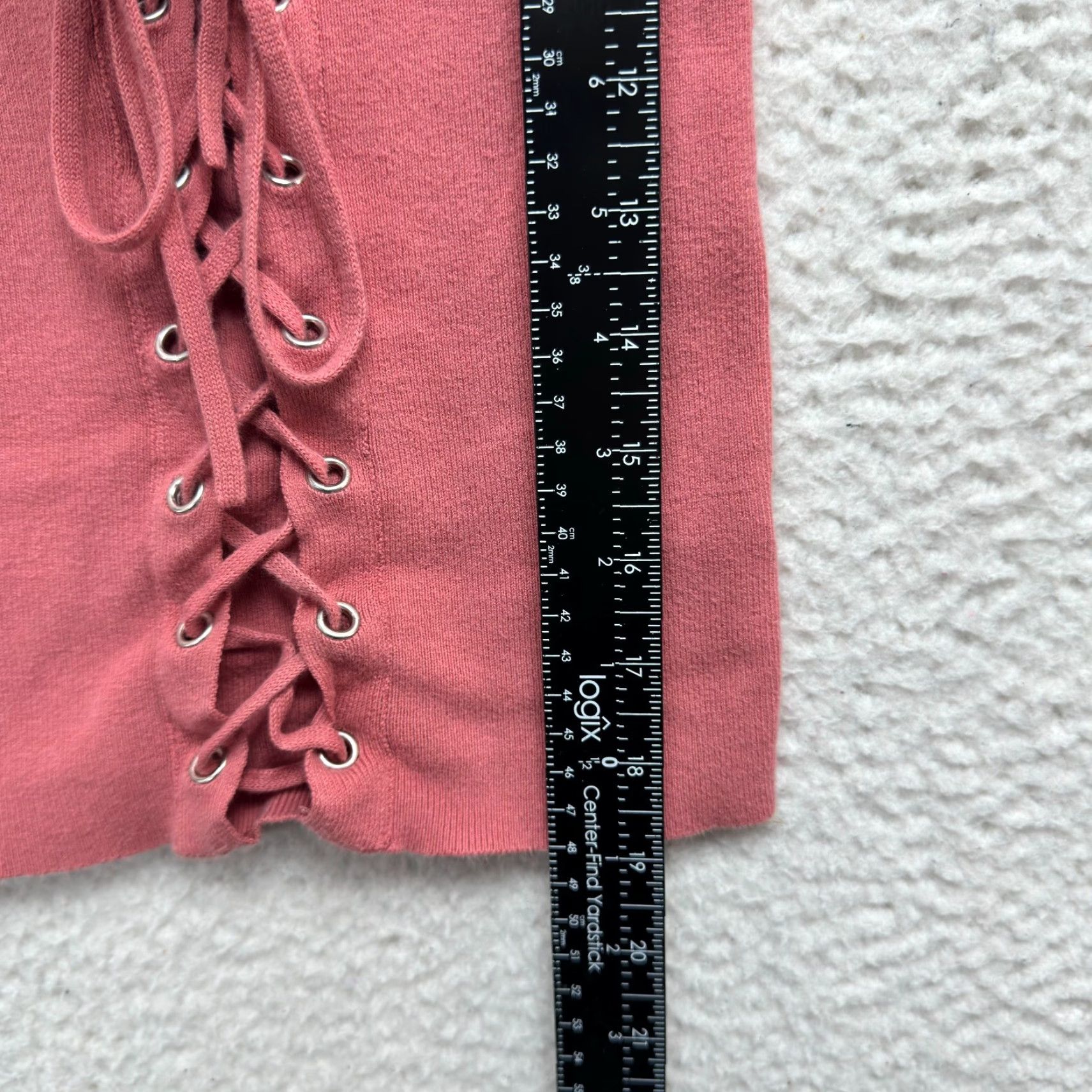 Express Express Camisole Top XXS XS Salmon Pink Knit Ruffle Lace-Up Stretch V-Neck Blouse Size XXS / US 00 / IT 34 - 6 Thumbnail