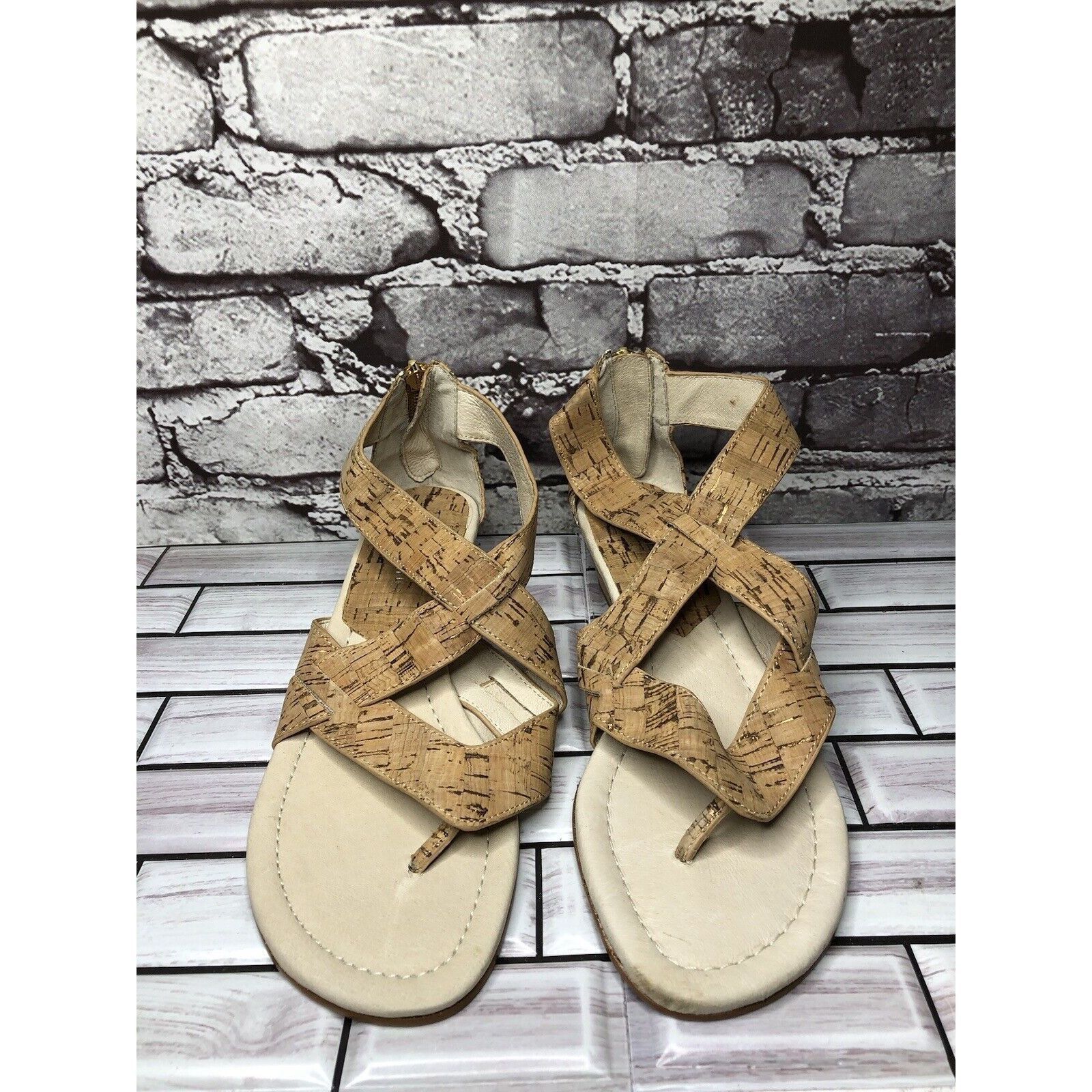 Donald Pliner Donald Pliner Deann Tan Cork Wedge Back Zipper Sandals Women Size US 7.5 / IT 37.5 - 2 Thumbnail