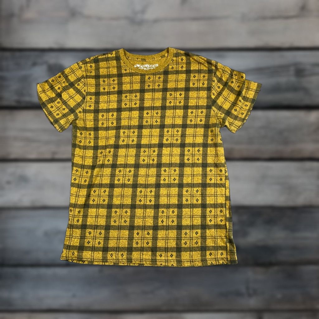 Vintage Knickerbocker T-Shirt Adult XL Dark Yellow Check Geometric Pattern Cotton Blend 90s Retro Mens Size US XL / EU 56 / 4 - 1 Thumbnail