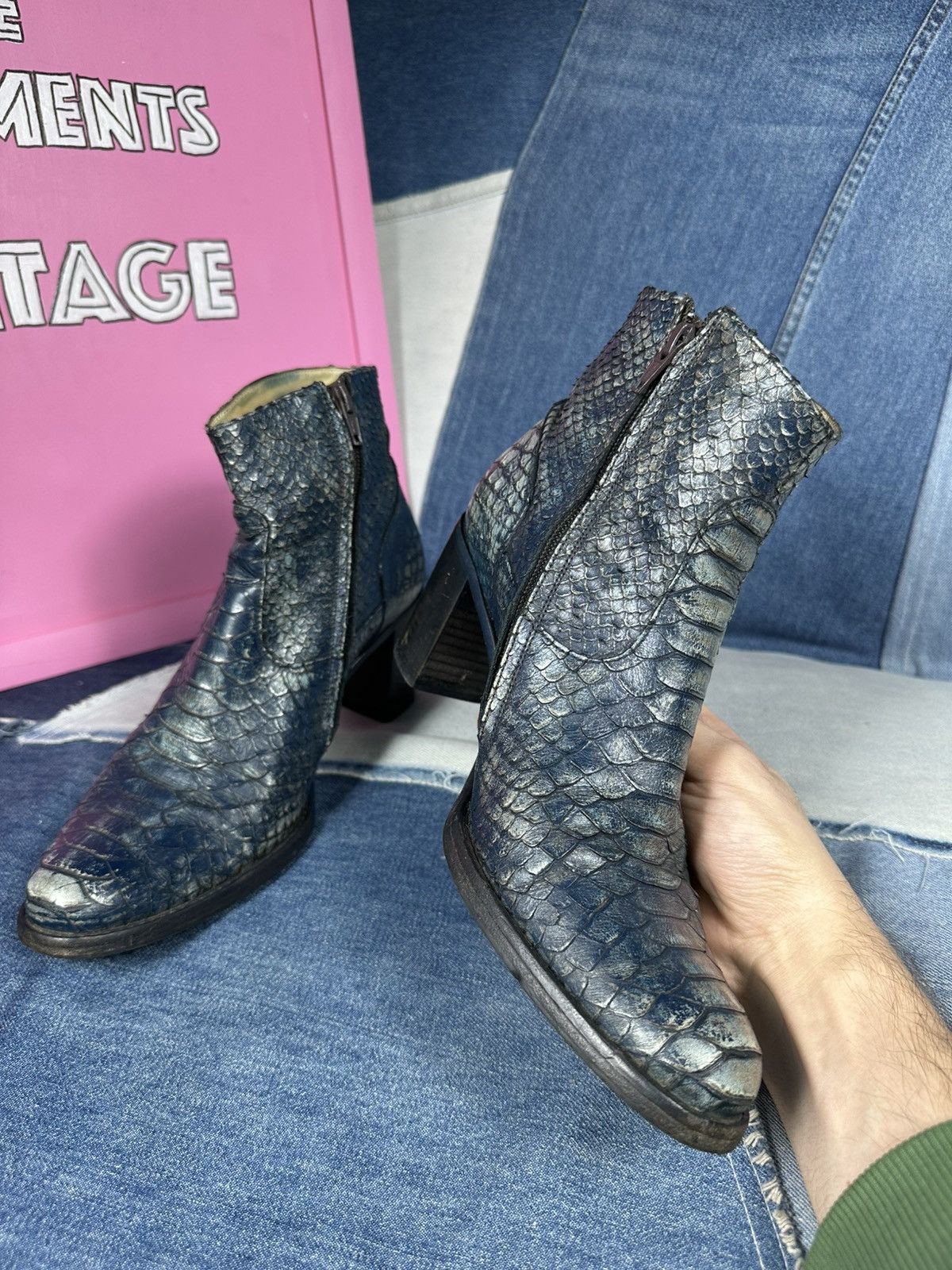 Other Free Lance Heels Ankle Boots Exotic Leather Snake Cowboy Size US 8 / IT 38 - 10 Thumbnail