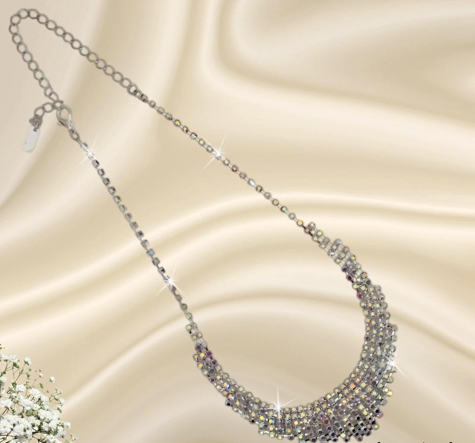 Other Aurora Borealis Rhinestone Necklace Silver Tone Crystal Size ONE SIZE - 2 Thumbnail