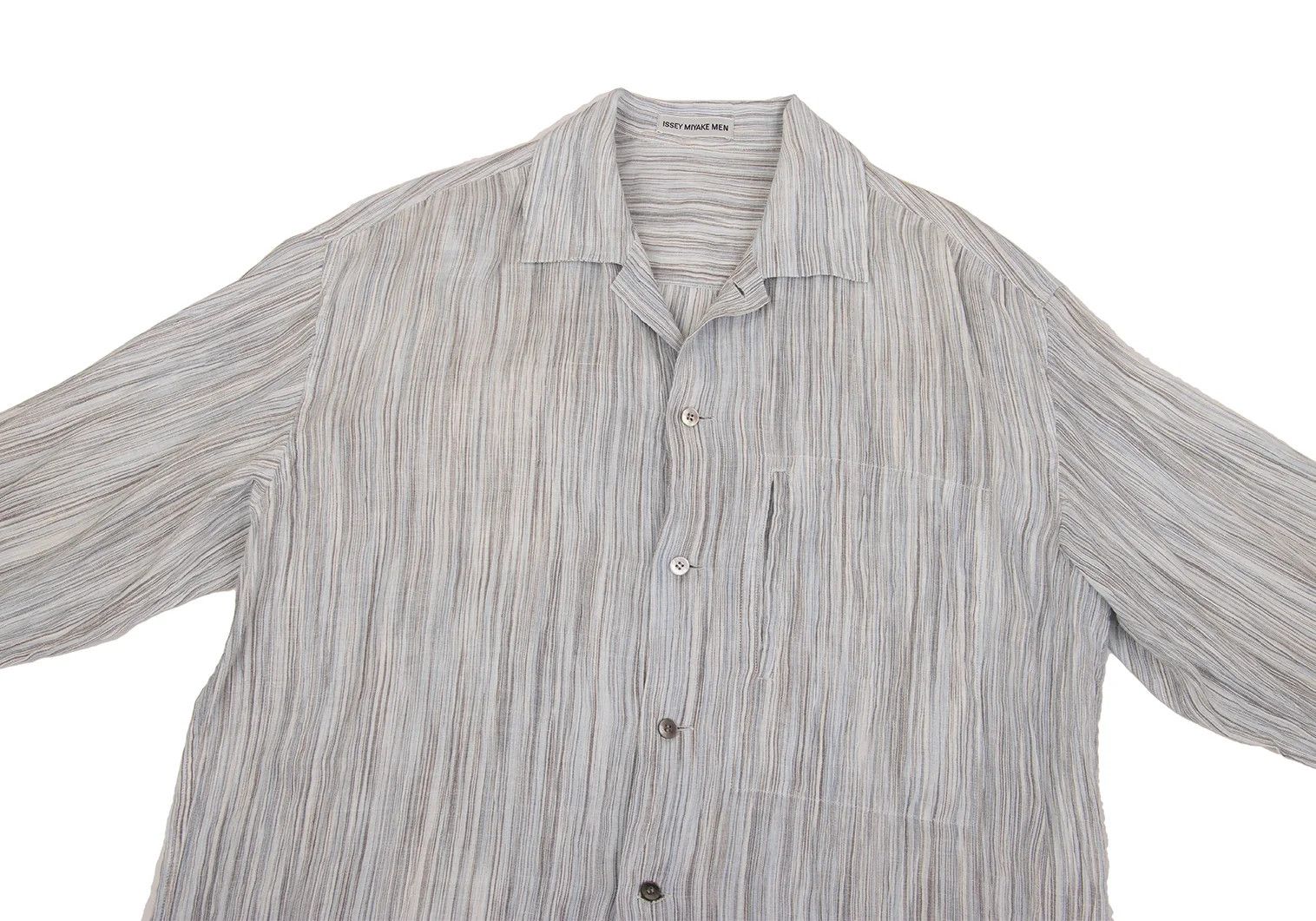 Issey Miyake Linen Striped Open Collar Shirt in Light Blue, Black, White Size US L / EU 52-54 / 3 - 2 Thumbnail