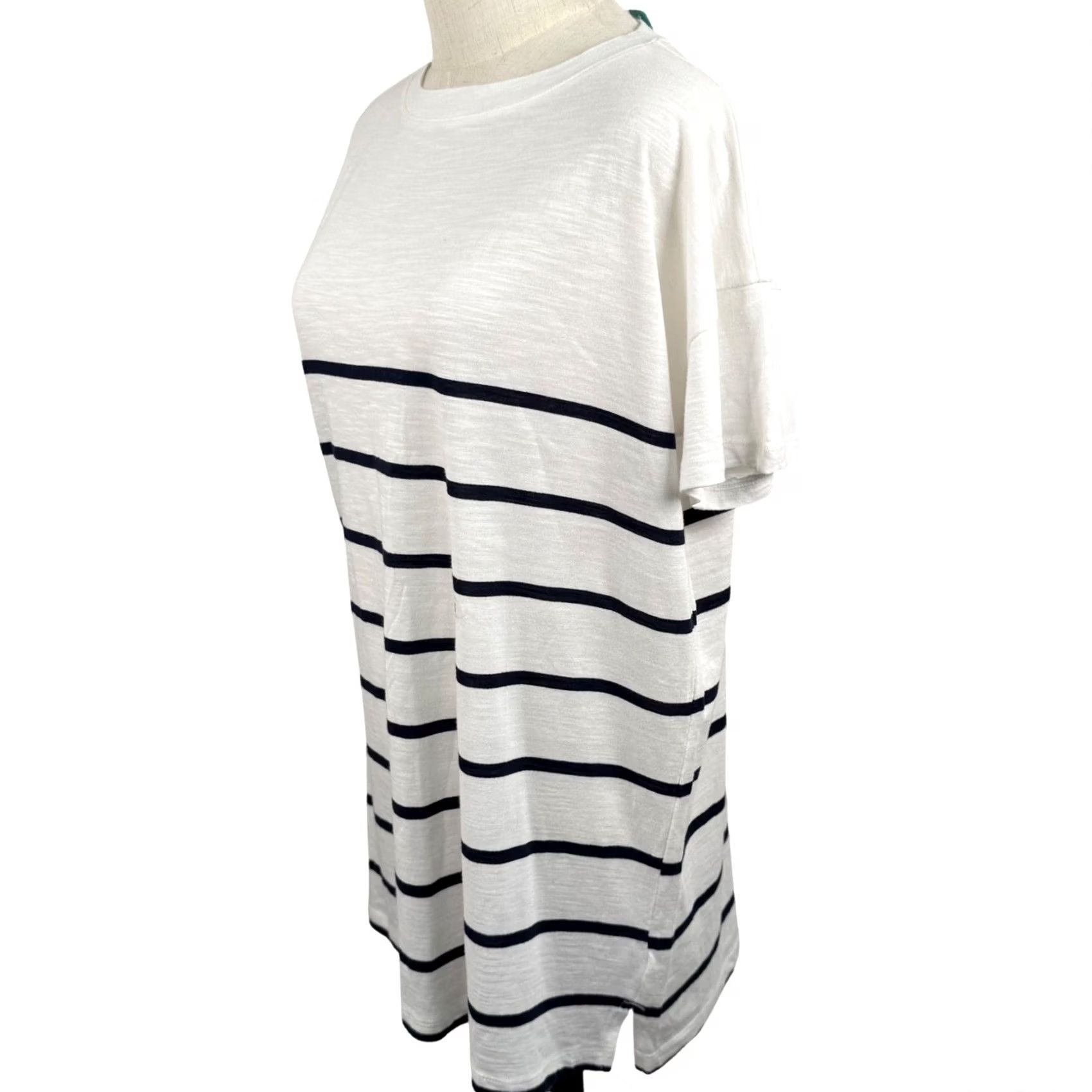 Vintage NWT Maurices 24/7 Striped Drop Shoulder Tee Shirt Cotton Modal Nautical Crew Neck Short Sleeve White Navy Womens Small Size S / US 4 / IT 40 - 2 Thumbnail