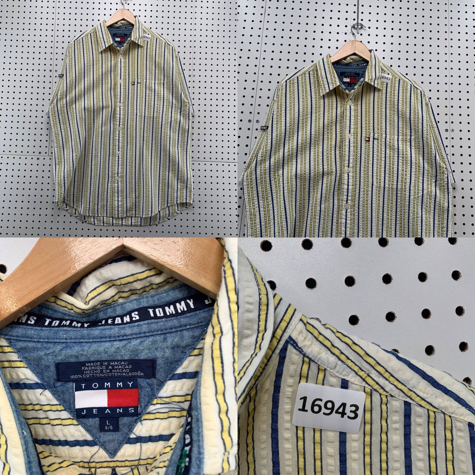 Tommy Hilfiger VINTAGE Tommy Jeans Button Shirt Short Sleeve Men Large Yellow SearSucker Size US L / EU 52-54 / 3 - 8 Thumbnail