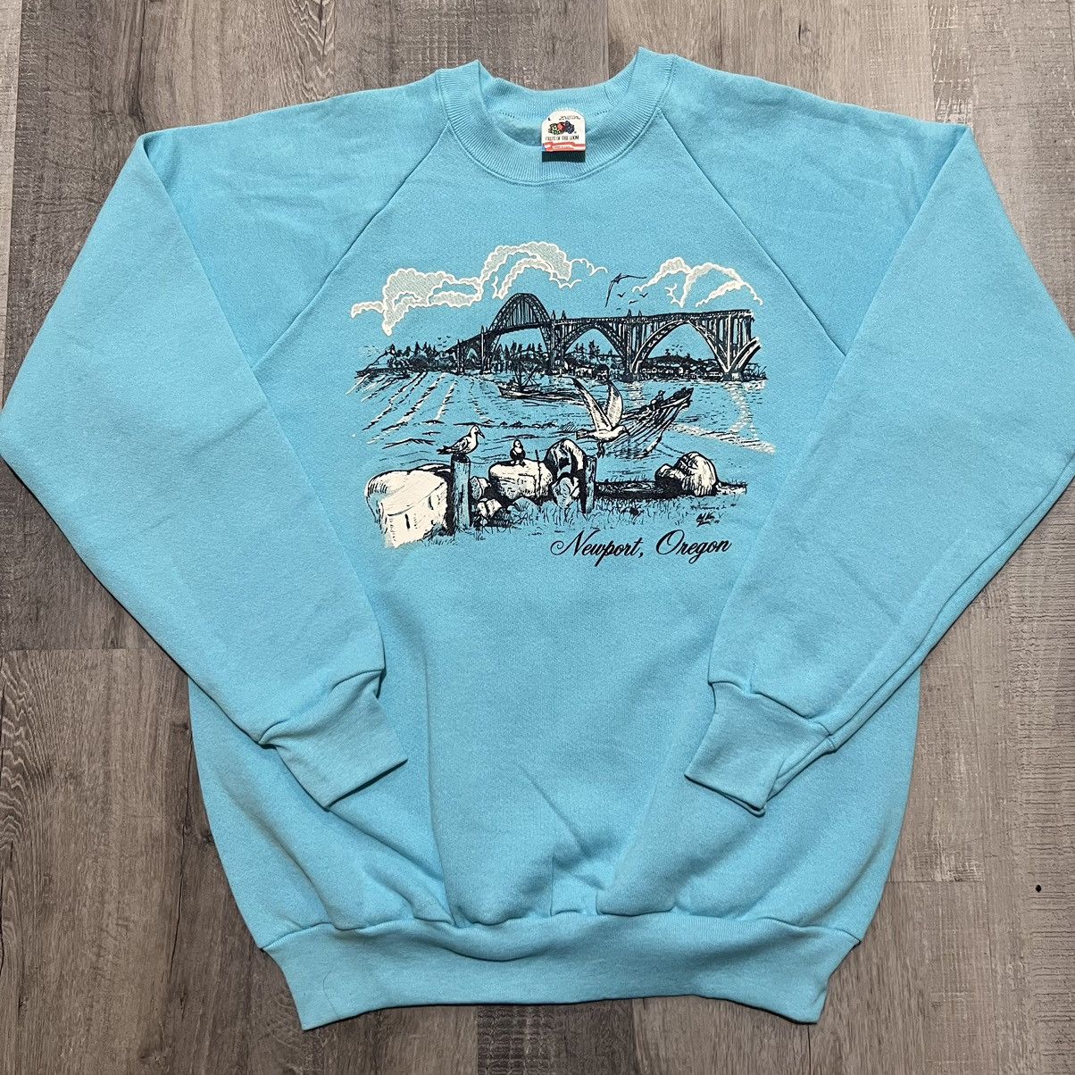 Fruit Of The Loom × Vintage VTG Newport Oregon Yaquina Bay Bridge 90s Blue Sweatshirt Size US L / EU 52-54 / 3 - 1 Thumbnail