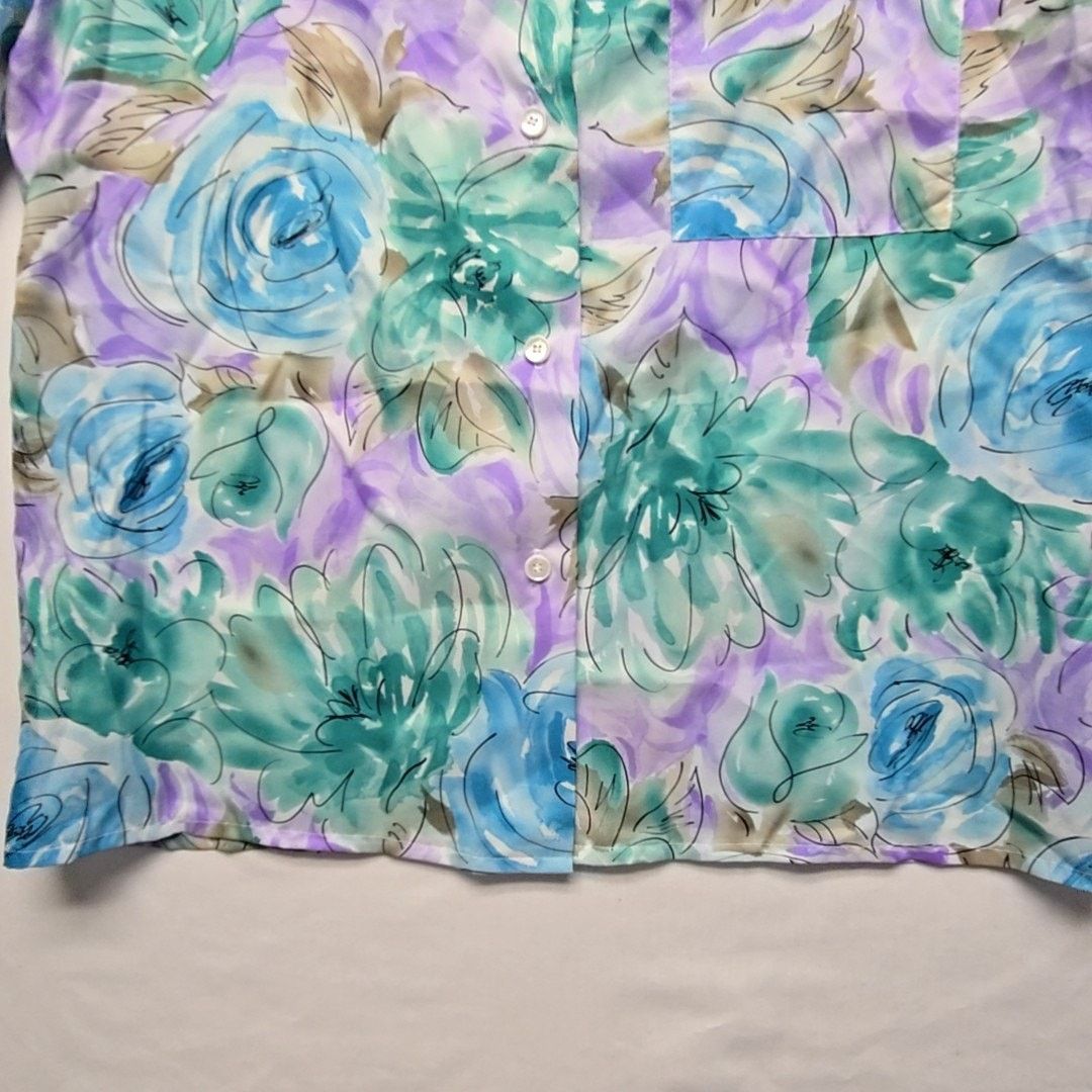Vintage Vintage Laura Mae Floral Blue Short Sleeve Womens XL Shirt Size XL / US 12-14 / IT 48-50 - 2 Thumbnail