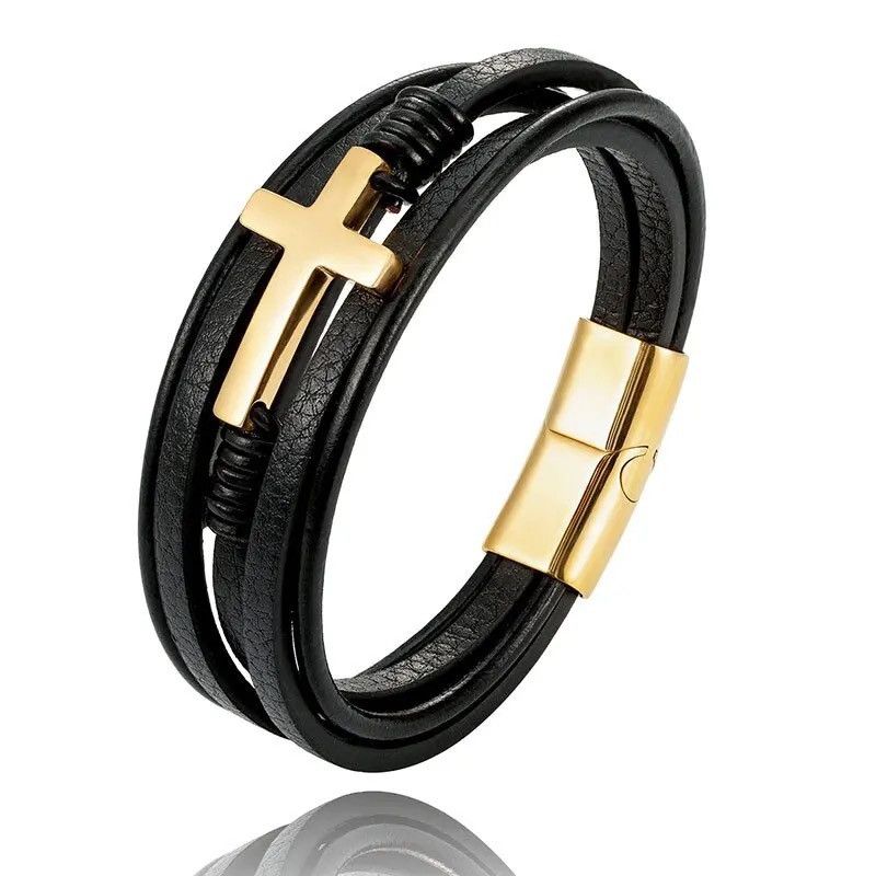 Jewelry × Vintage Multi Layer Braided Leather Cross Bracelet Size ONE SIZE - 2 Thumbnail
