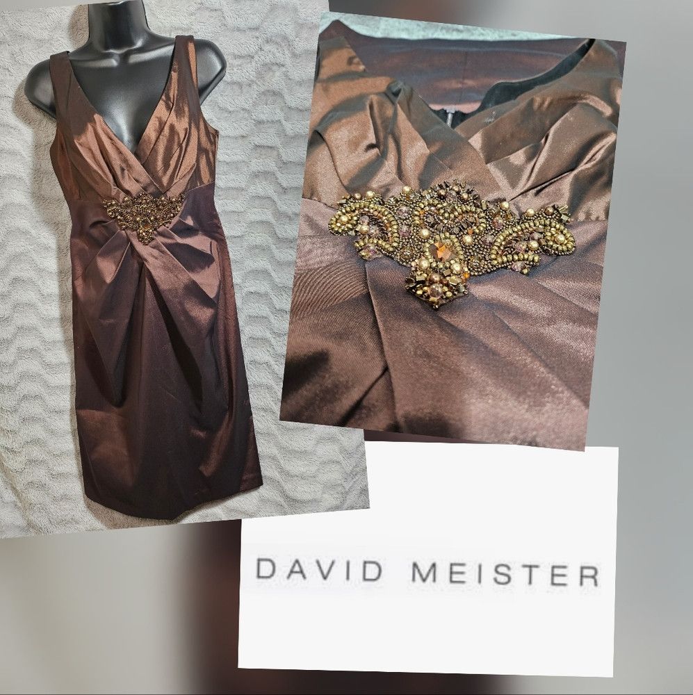 Meister David Meister Brown Copper Bronze Cocktail Dress Beaded 6 Size M / US 6-8 / IT 42-44 - 1 Thumbnail