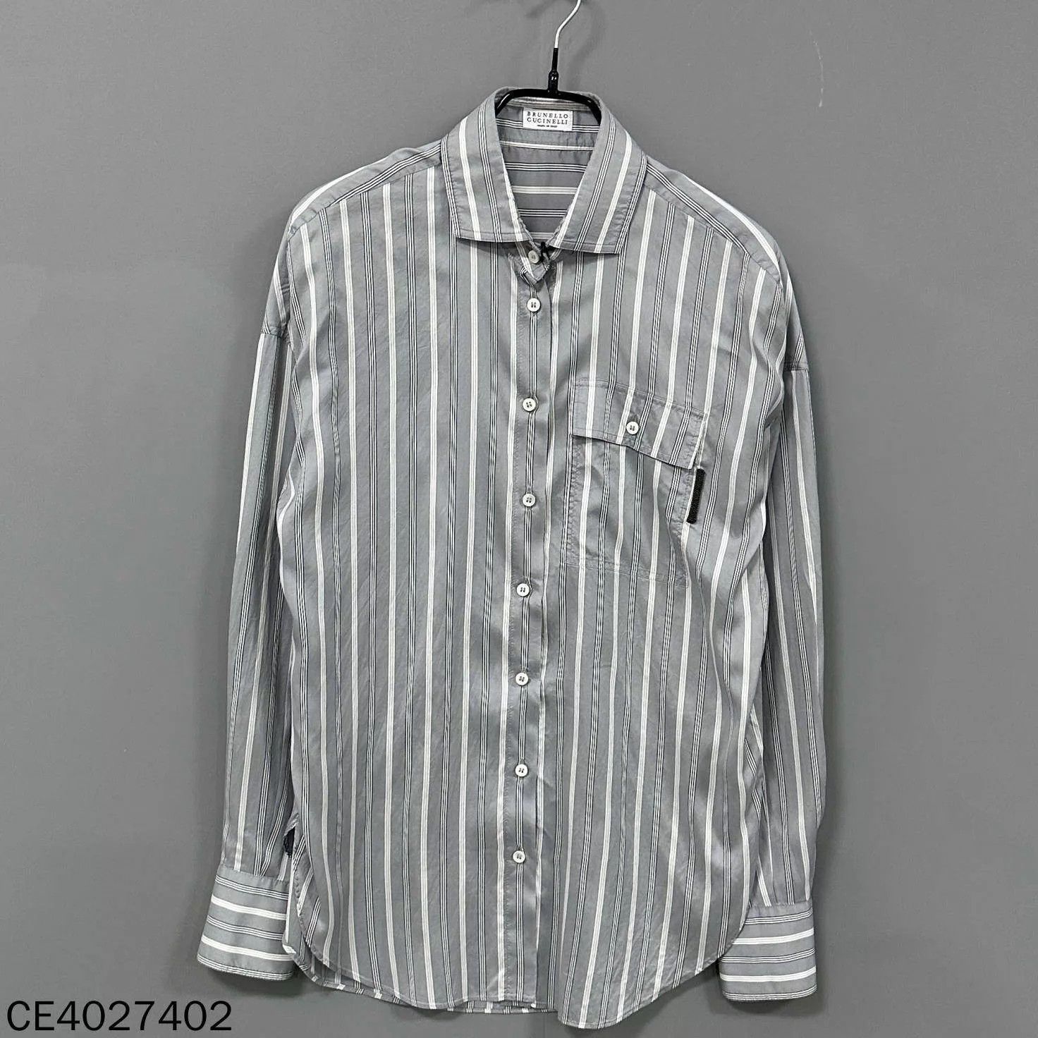 Brunello Cucinelli BC Beaded Silk White Gray Stripe Shirt S Size S / US 4 / IT 40 - 1 Thumbnail