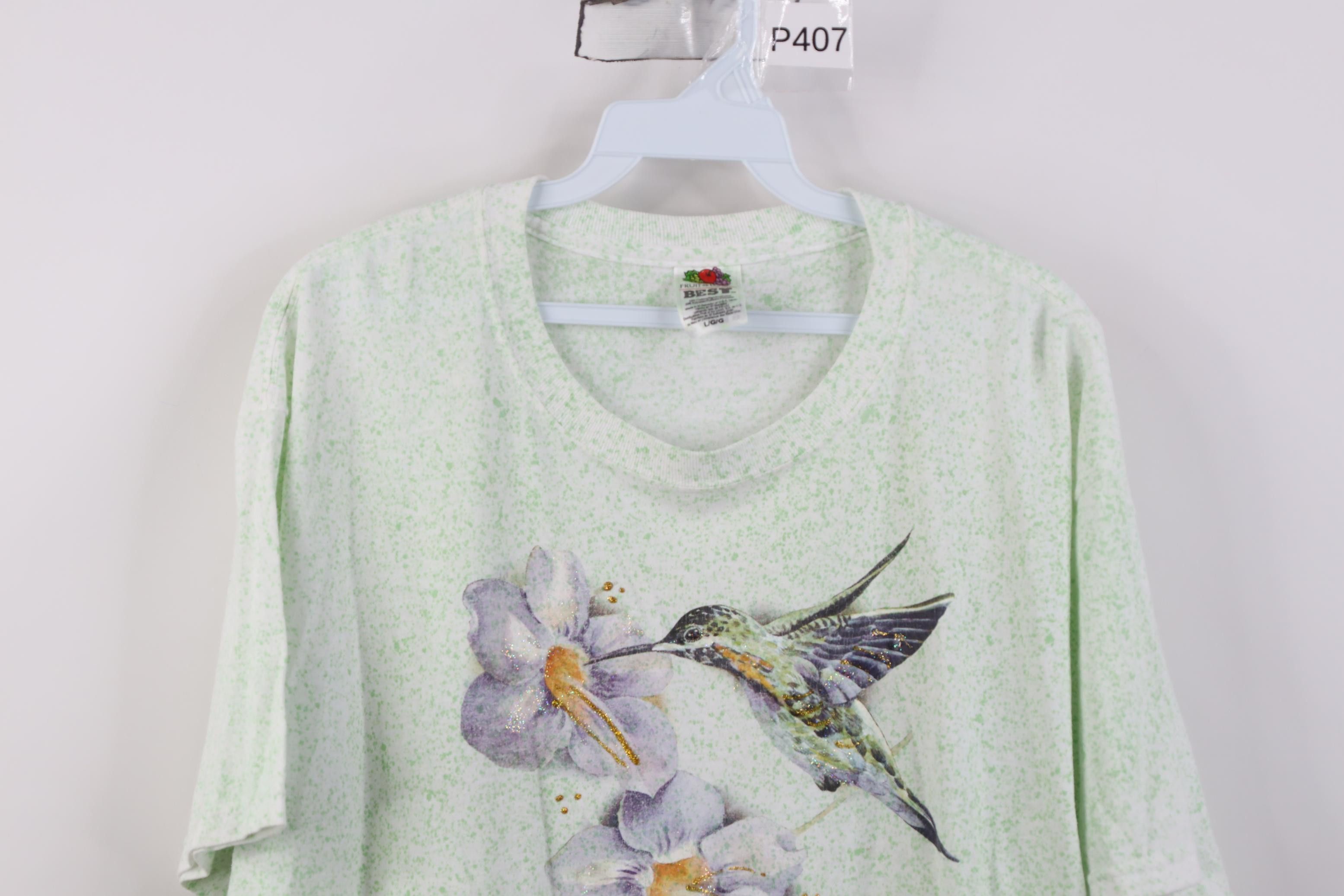 Vintage Vintage 90s Y2K Streetwear Hummingbird Flower T-Shirt Size L / US 10 / IT 46 - 2 Thumbnail