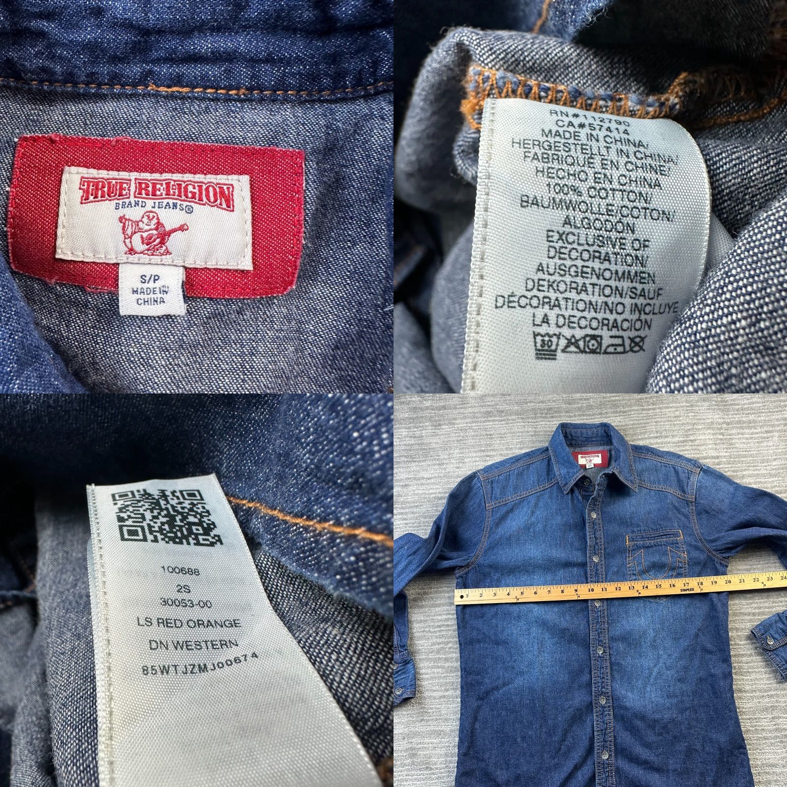 True Religion True Religion Shirt Mens Small Blue Denim Button Up Jean Western Size US S / EU 44-46 / 1 - 8 Thumbnail