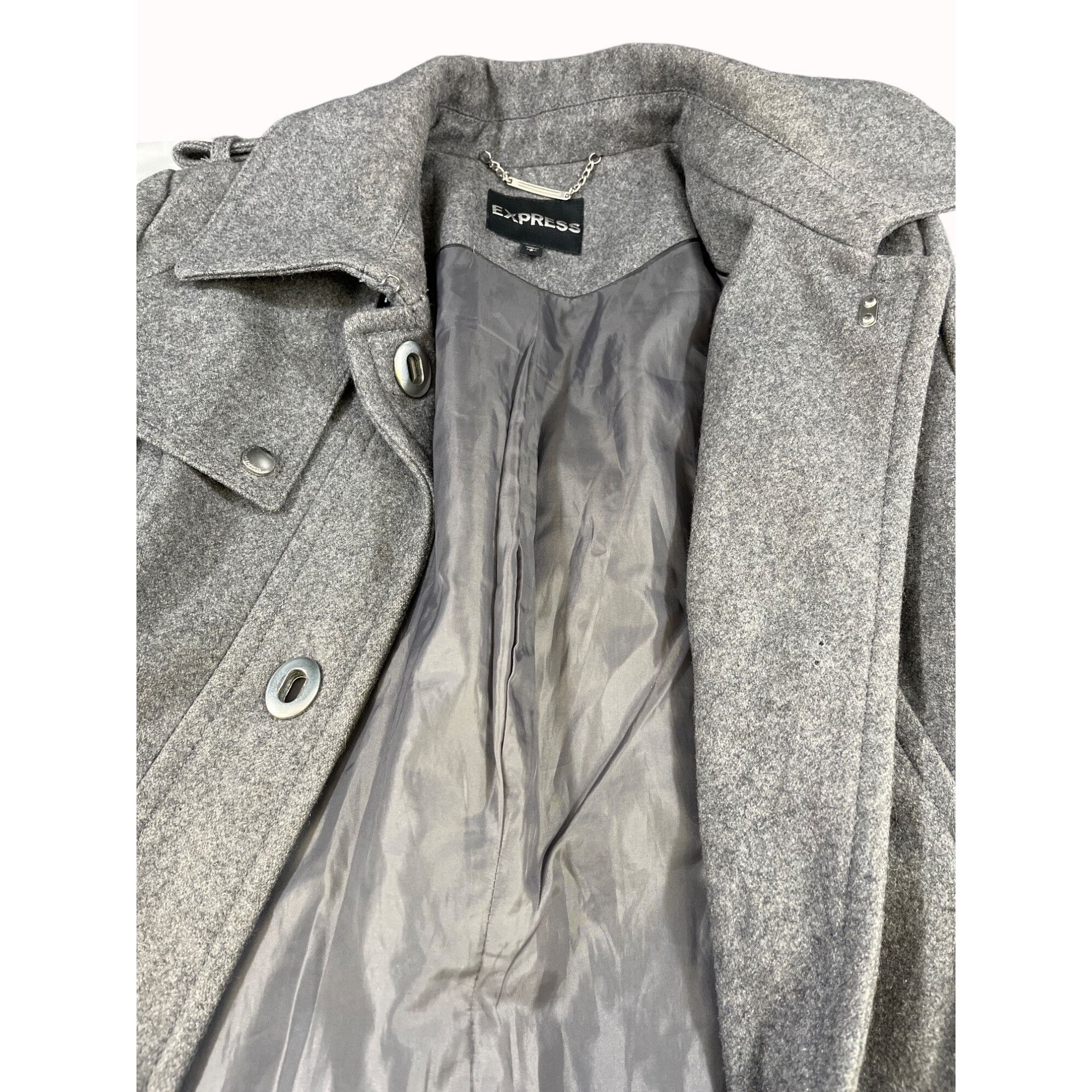 Express Express Women's Grey Long Trench Coat Size S SKU 5772 Size S / US 4 / IT 40 - 3 Thumbnail