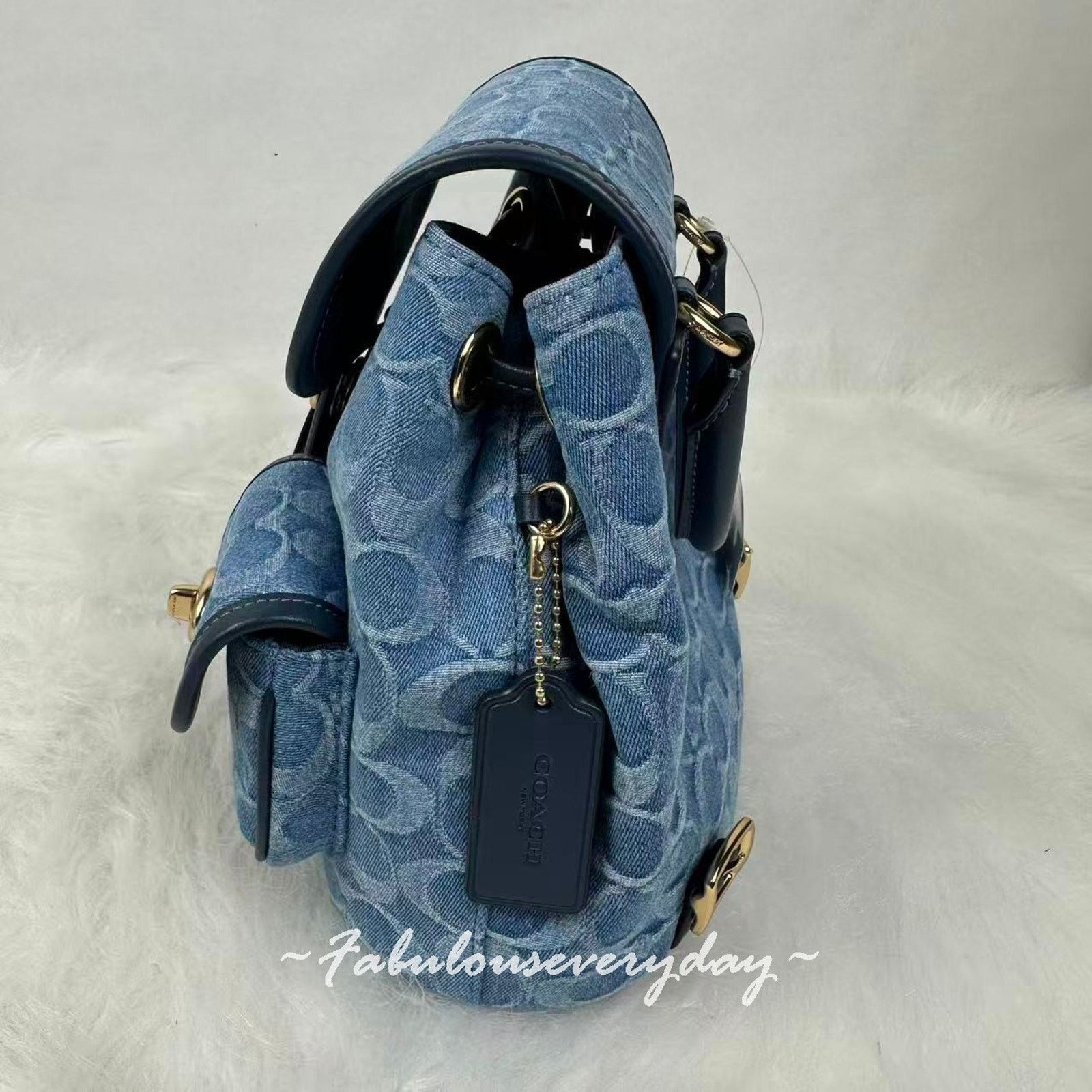 Coach Coach Hadley Backpack In Signature Denim Gold/Indigo Size ONE SIZE - 3 Thumbnail