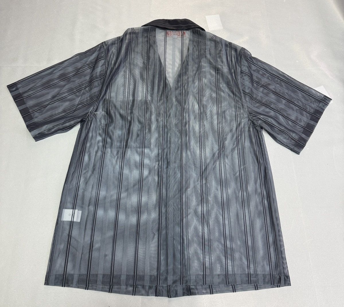Other Silver Satin Stripe Short Sleeve Shirt – Y2K Retro Lounge Size US M / EU 48-50 / 2 - 2 Thumbnail