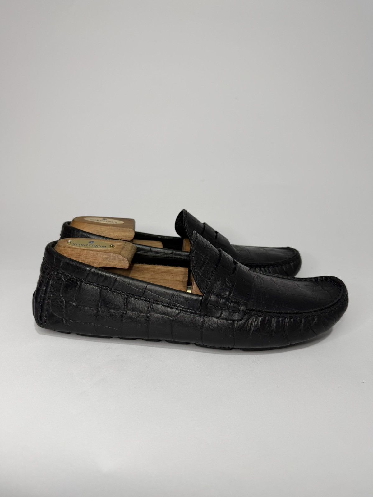 Louis Vuitton Louis Vuitton Black Croc Embossed Leather Driving Loafers Size US 8 / EU 41 - 3 Thumbnail