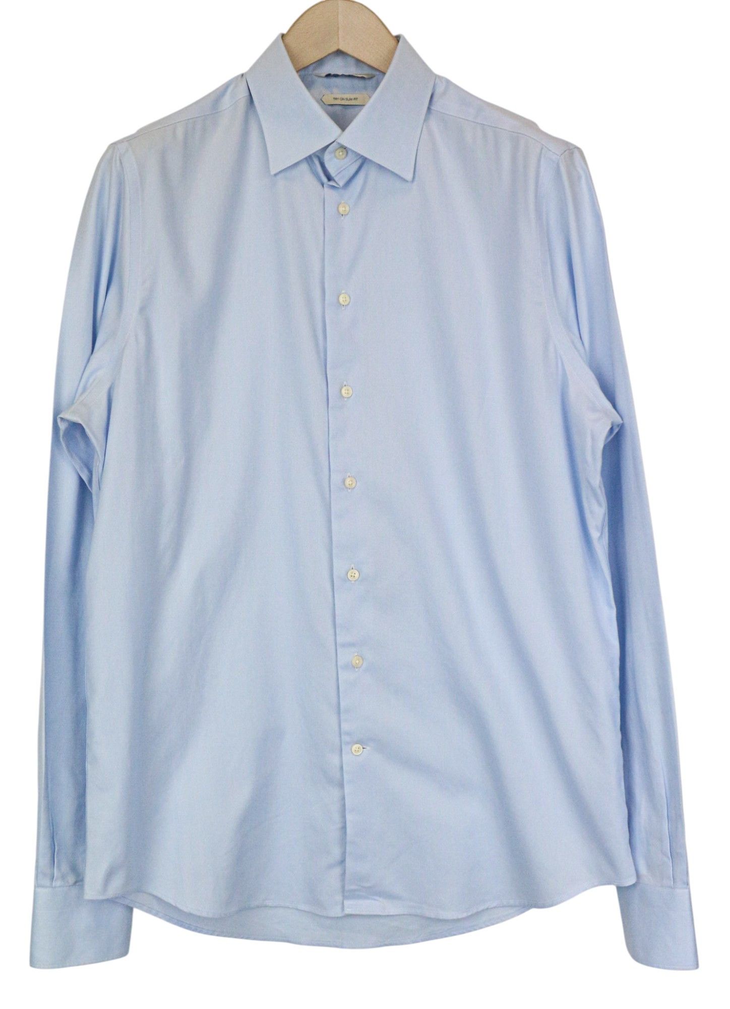 Suitsupply 41L/16L Slim Blue Cotton Button-Up Twill Shirt 78980 Size 42R - 1 Thumbnail