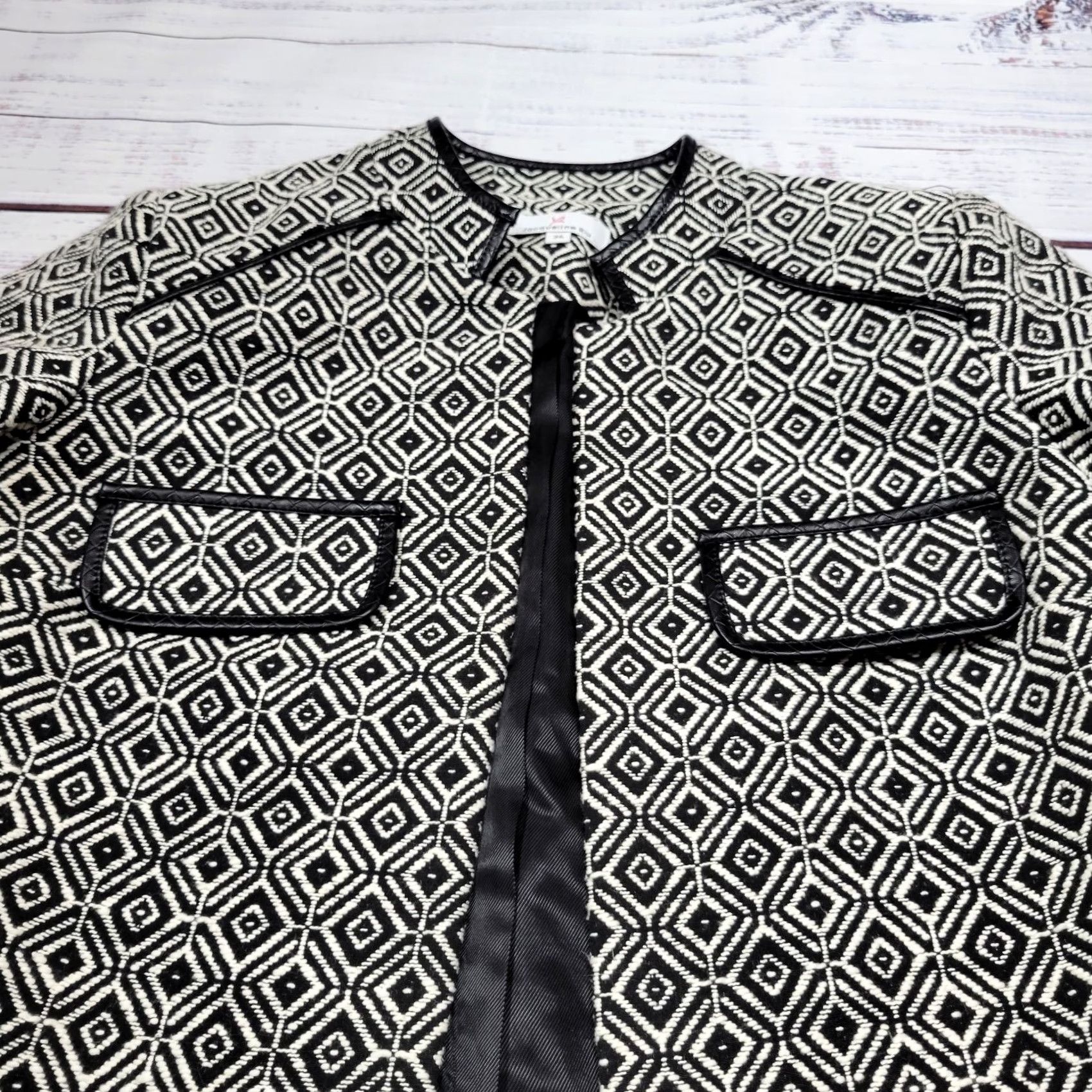 Vintage VINTAGE Jacqueline Riu Tweed Blazer Jacket Open Front Lined Sz 36 Geometric Gray New Blazer Women's 36 Gray Geometric Tweed Jacket Size XS / US 0-2 / IT 36-38 - 3 Thumbnail