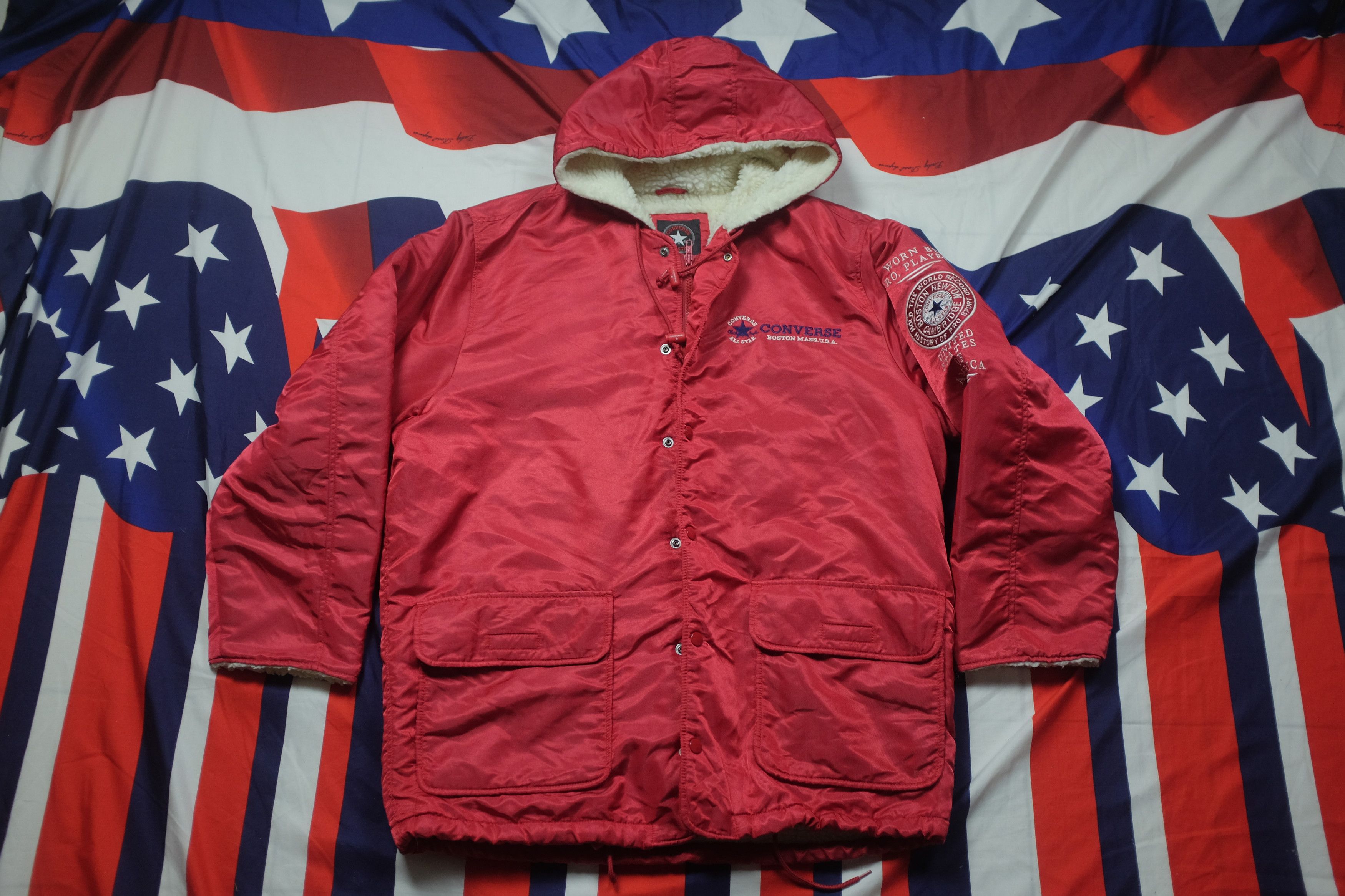 Converse Converse Bombers Sherpa Lining Hoodie Big Logo Jacket Red Size US L / EU 52-54 / 3 - 1 Thumbnail