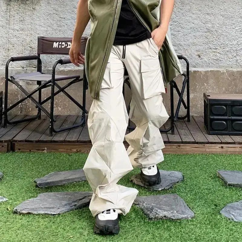 Japanese Brand Beige Vibe Style Straight Irregular Cut Diamond Cargo Pant Size US 32 / EU 48 - 3 Thumbnail