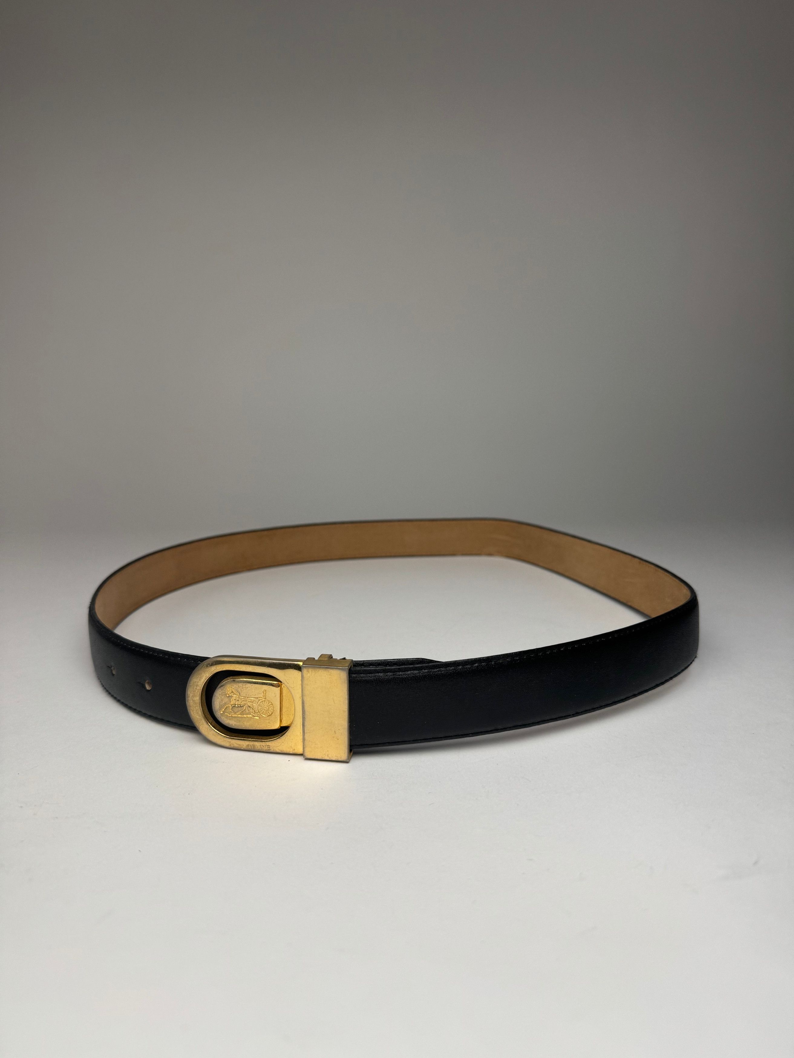 Celine Vintage Paris Carriage Logo Leather Belt Black Size ONE SIZE - 1 Thumbnail
