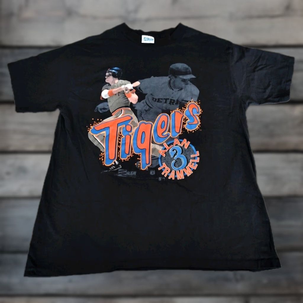 VINTAGE Salem Sportswear Detroit Tigers T-Shirt Men XL Black Single Stitch MLB Baseball 90s