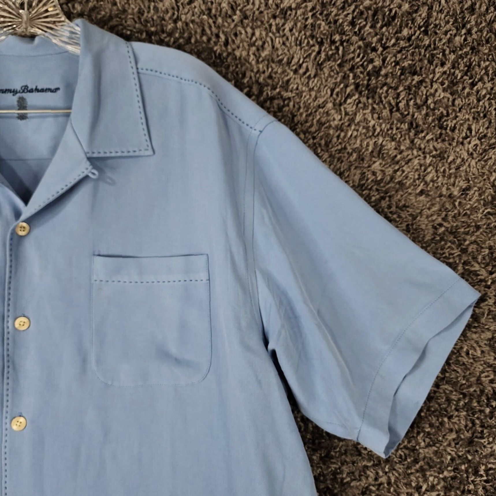 Tommy Bahama Tommy Bahama Blue Silk Button Up Short Sleeve Mens Large Size US 33 - 3 Thumbnail
