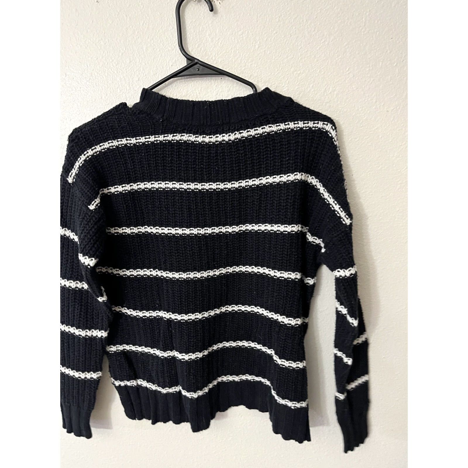 American Eagle Outfitters American Eagle Outfitters Sweater Women Size XXS Black White Crew Neck Striped Knit Pullover Open-Knit Casual Fall Winter Size XXS / US 00 / IT 34 - 2 Thumbnail