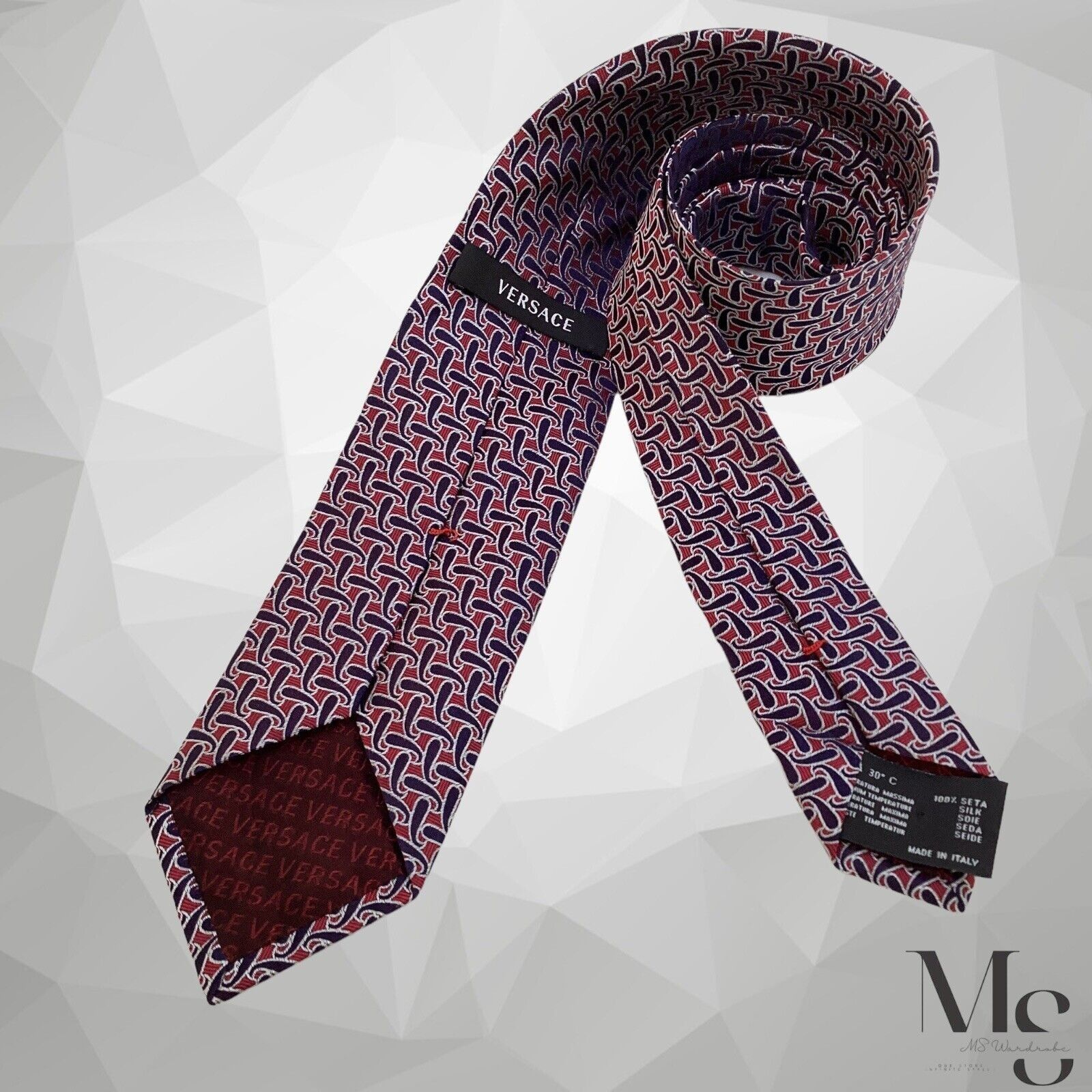 Versace VERSACE Current Burgundy Navy Paisley Medusa Made In Italy S Size ONE SIZE - 2 Thumbnail